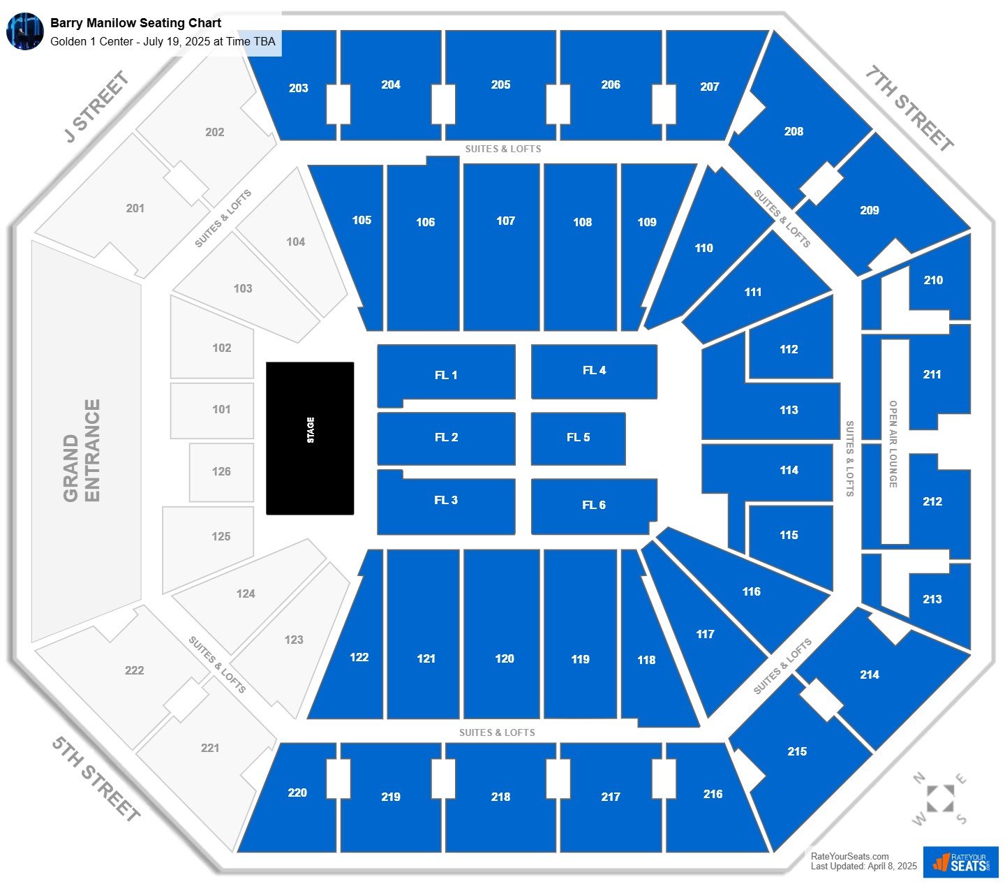 Barry Manilow seating chart Golden 1 Center