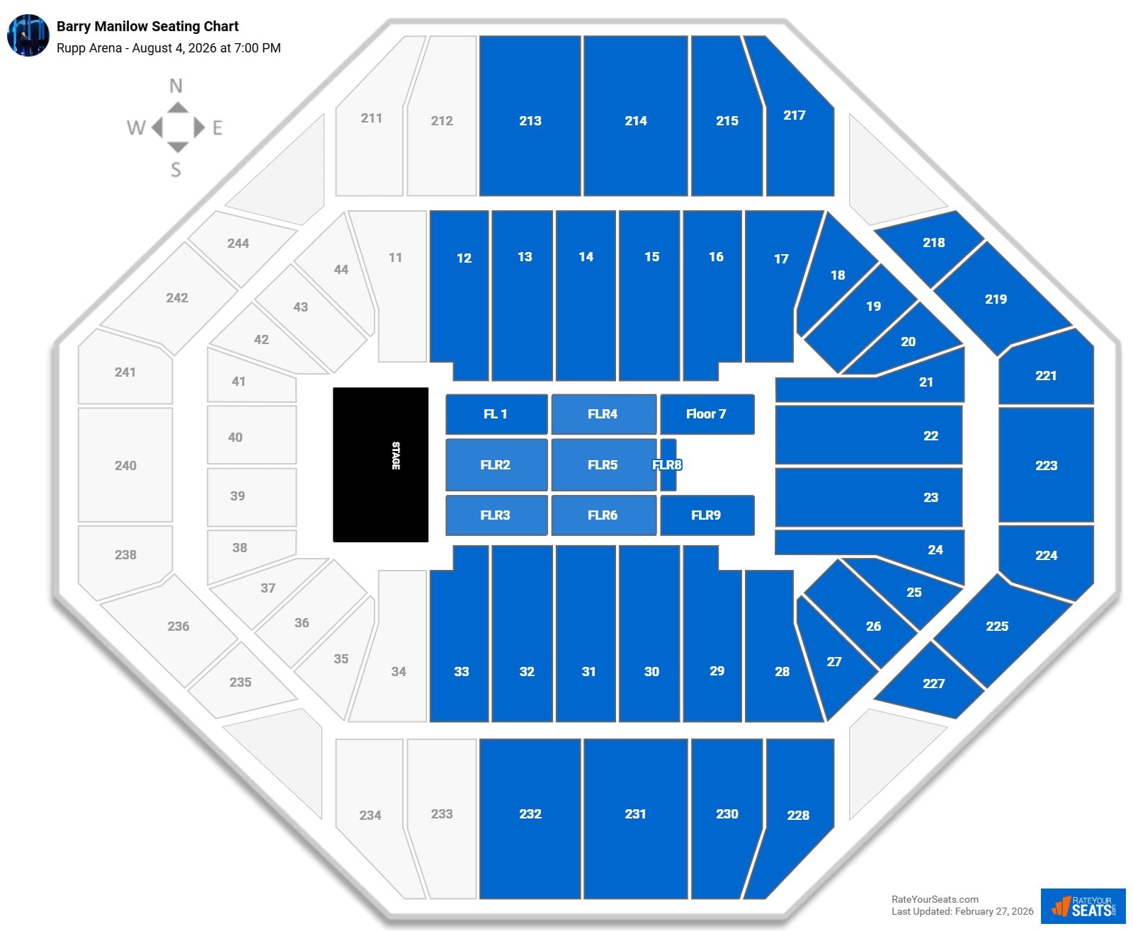 Barry Manilow seating chart Rupp Arena