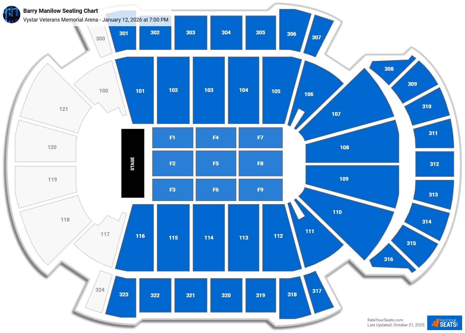 Barry Manilow seating chart Vystar Veterans Memorial Arena