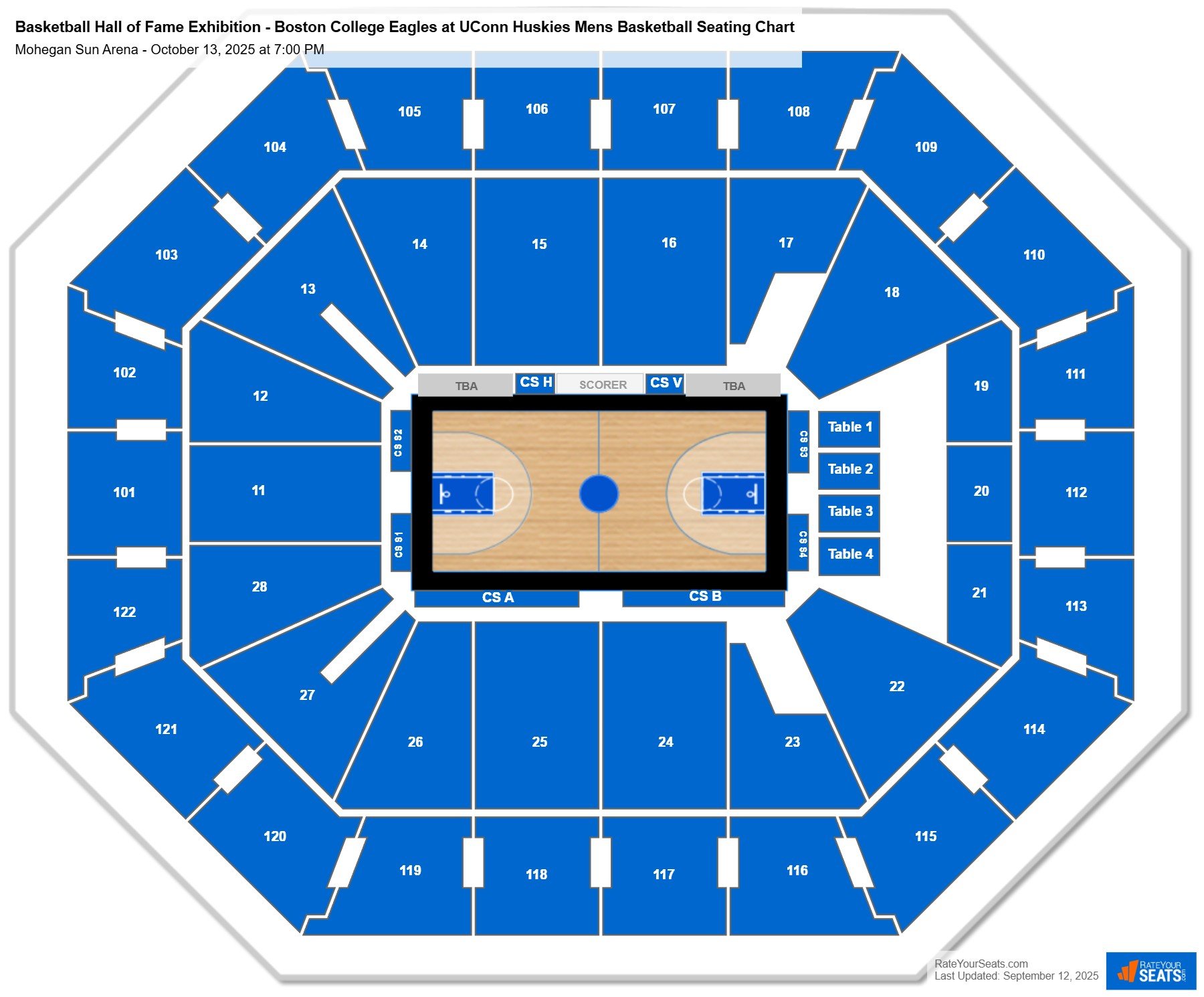 Basketball Hall of Fame Exhibition - Boston College Eagles at UConn Huskies Mens Basketball seating chart Mohegan Sun Arena