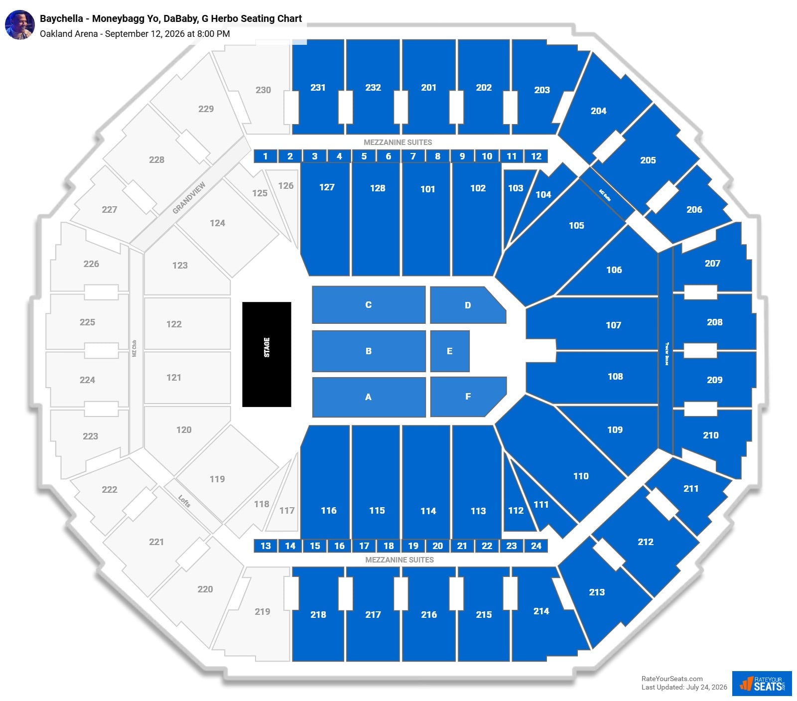 Baychella - Moneybagg Yo, DaBaby, G Herbo (Rescheduled from 9/12/26) Seating Chart at Oakland Arena