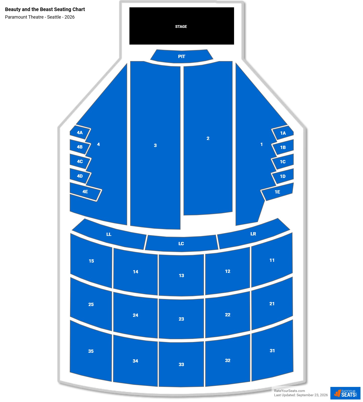 Beauty and the Beast Seating Chart at Paramount Theatre - Seattle