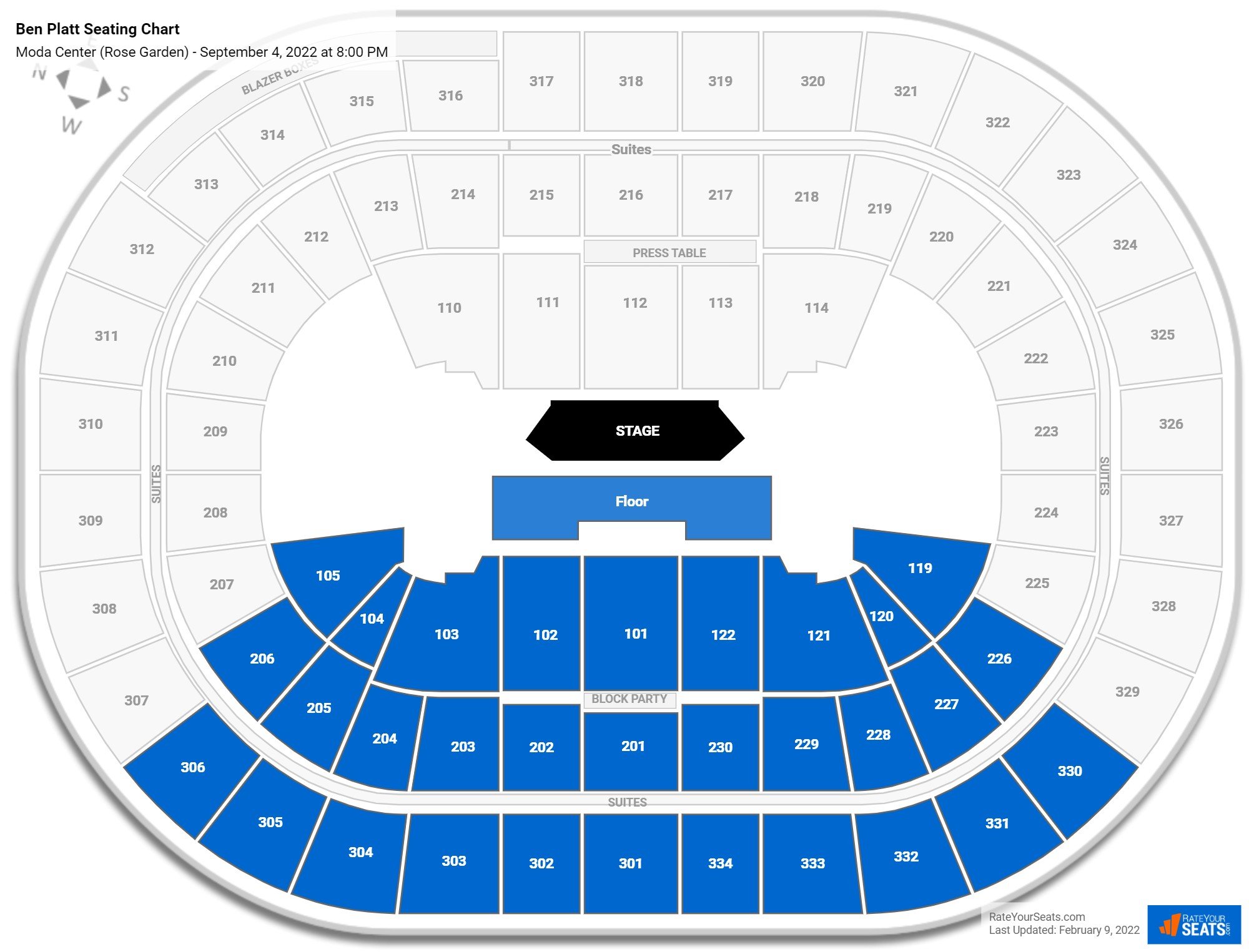 Ben Platt seating chart Moda Center (Rose Garden)