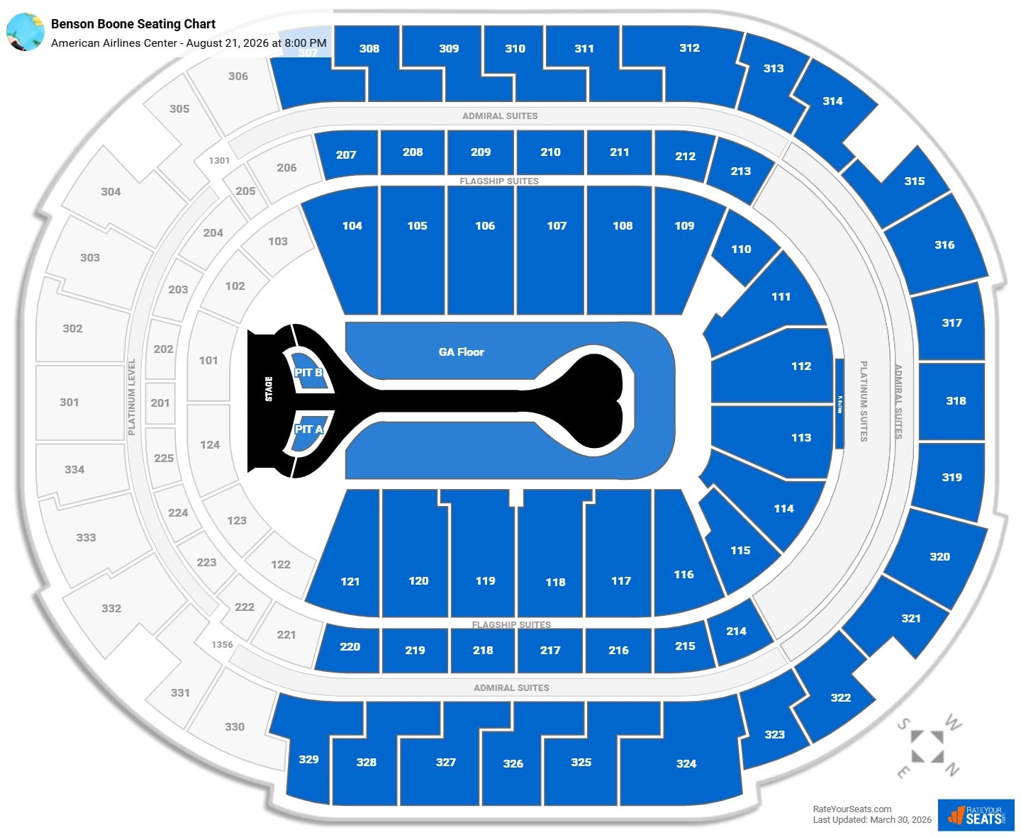 Benson Boone seating chart American Airlines Center
