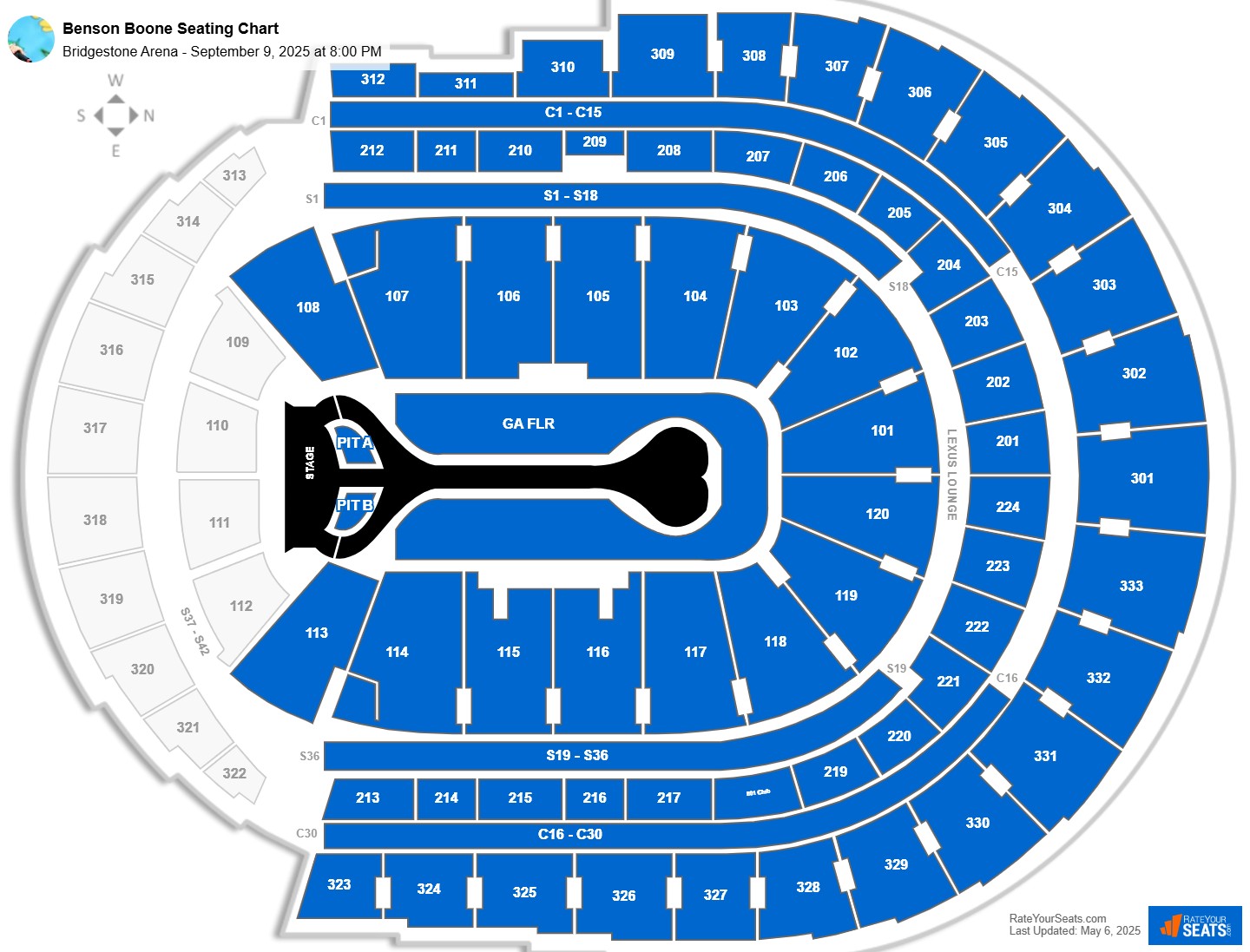 Benson Boone seating chart Bridgestone Arena