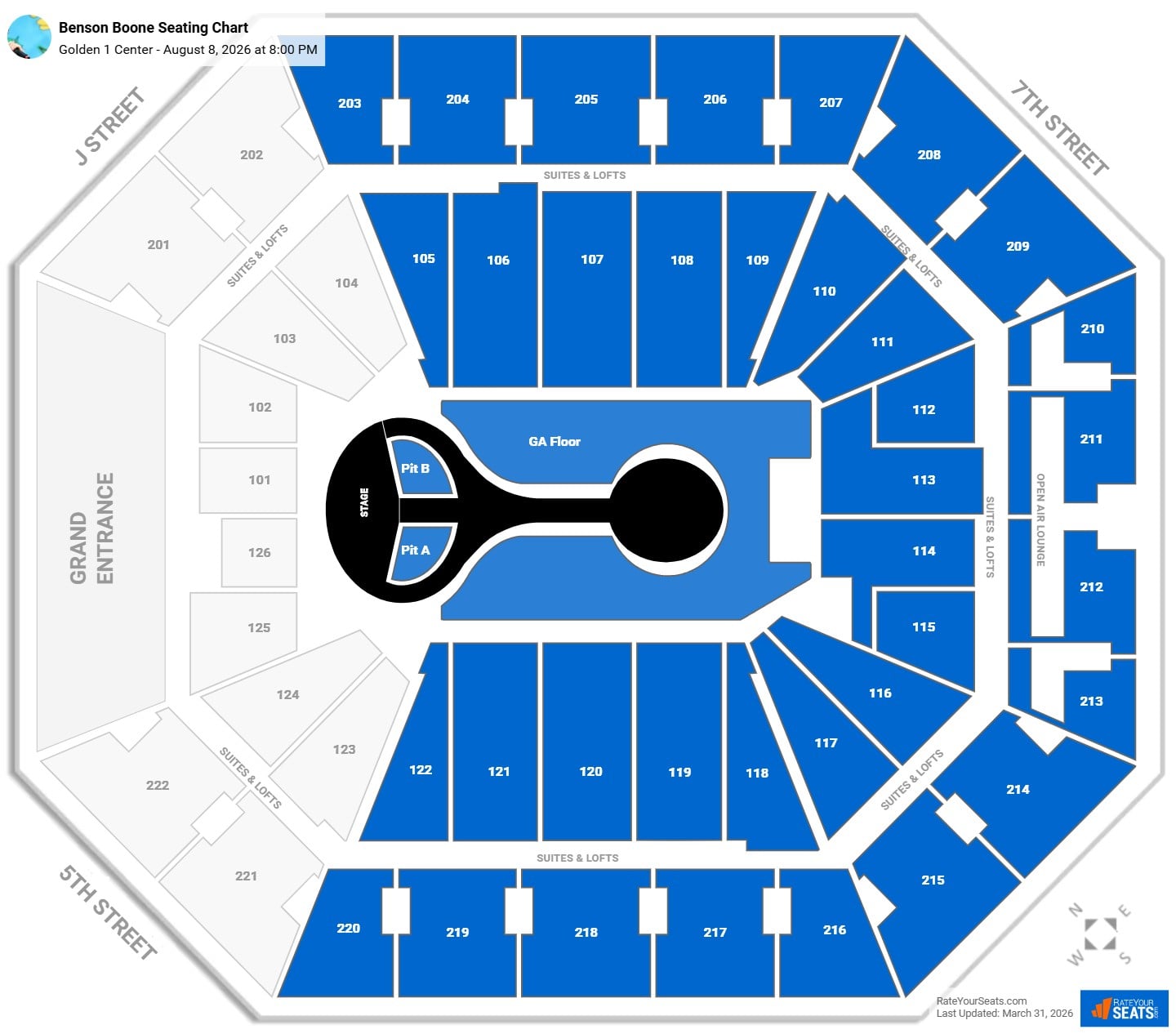 Benson Boone seating chart Golden 1 Center