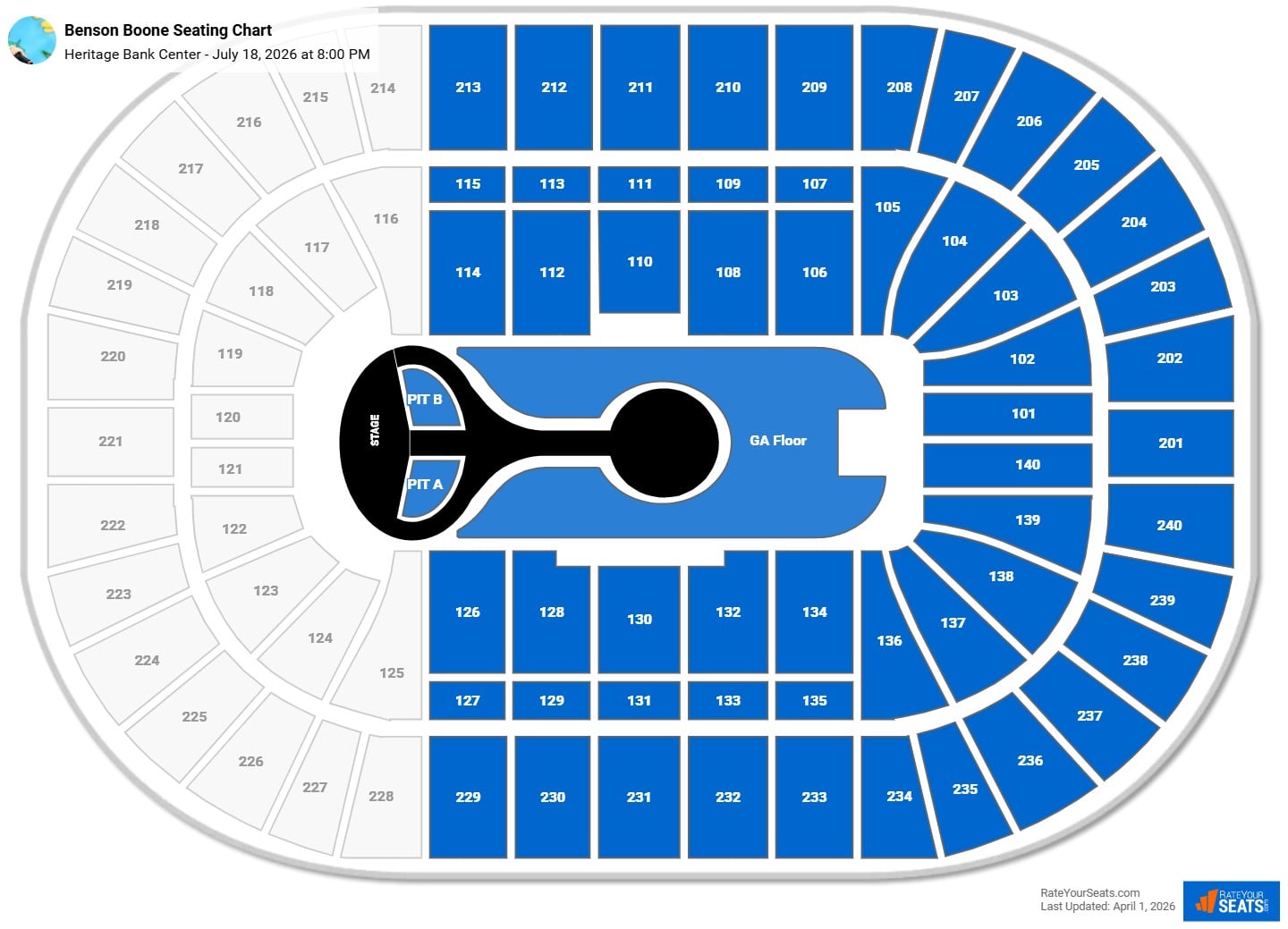 Benson Boone seating chart Heritage Bank Center