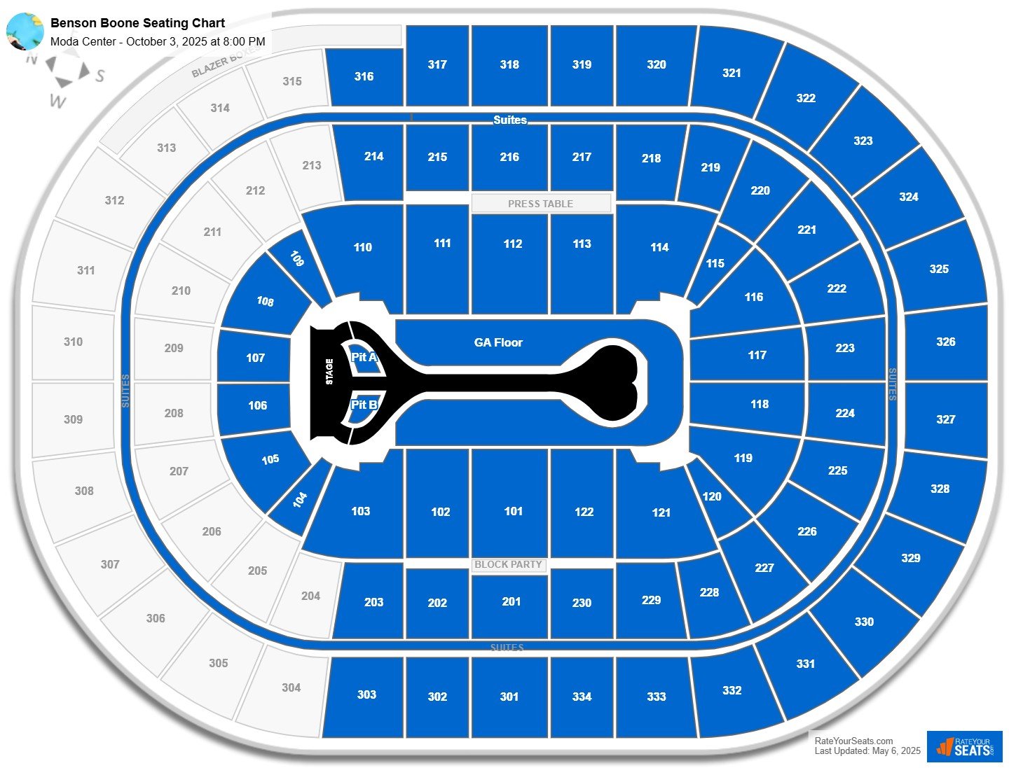 Benson Boone seating chart Moda Center