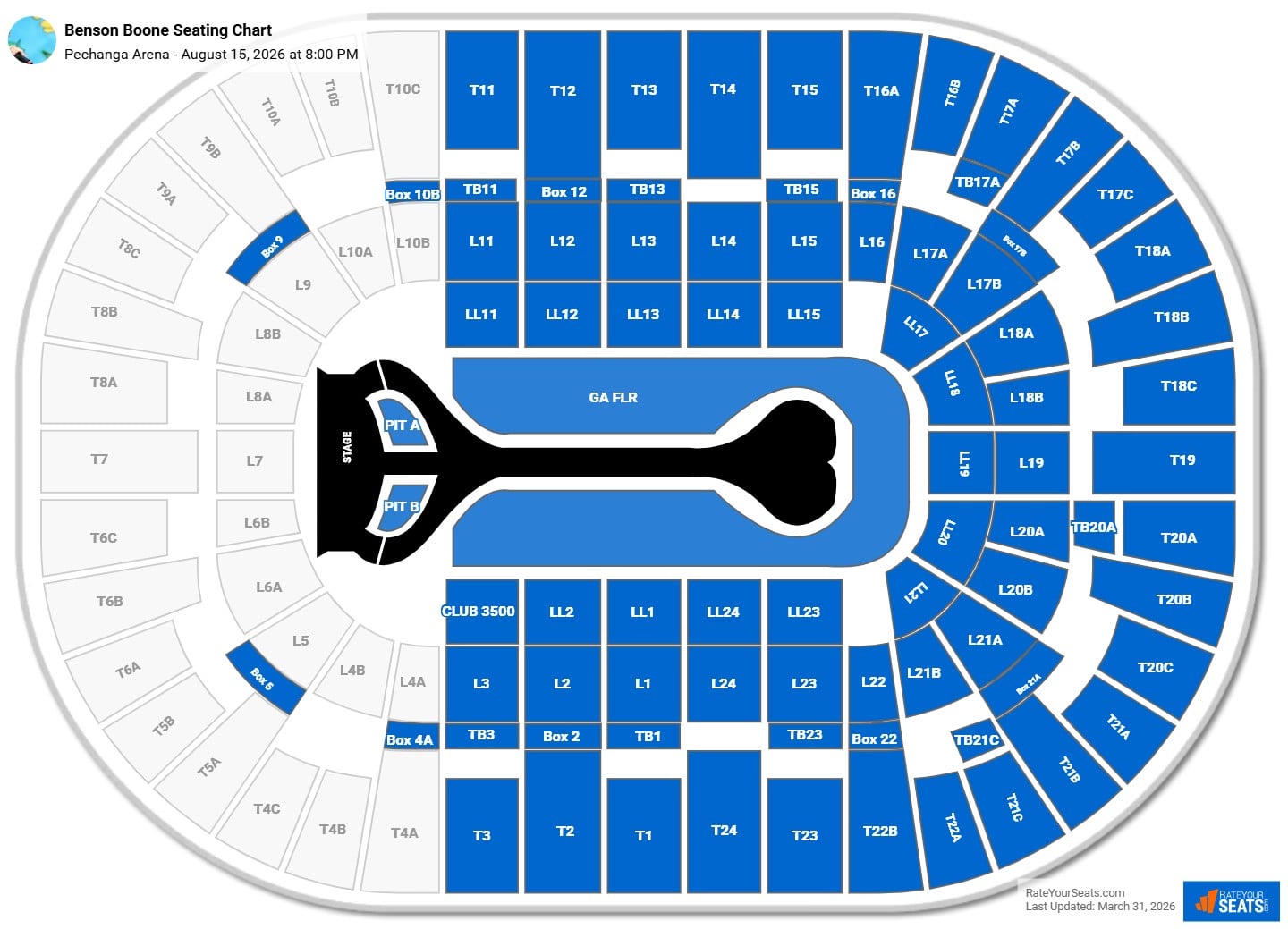 Benson Boone seating chart Pechanga Arena