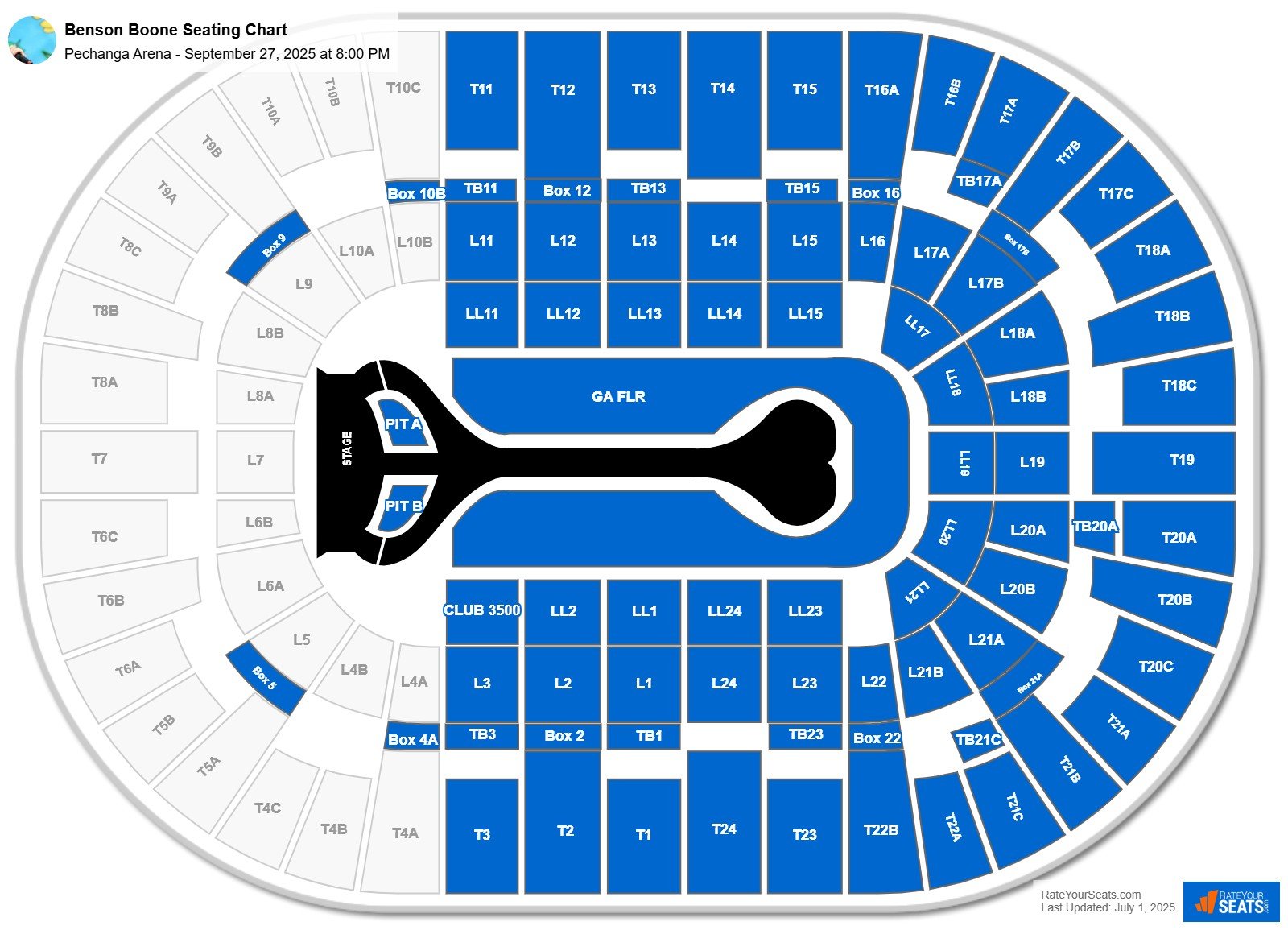 Benson Boone seating chart Pechanga Arena