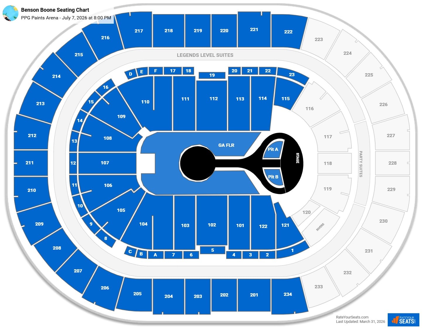 Benson Boone seating chart PPG Paints Arena