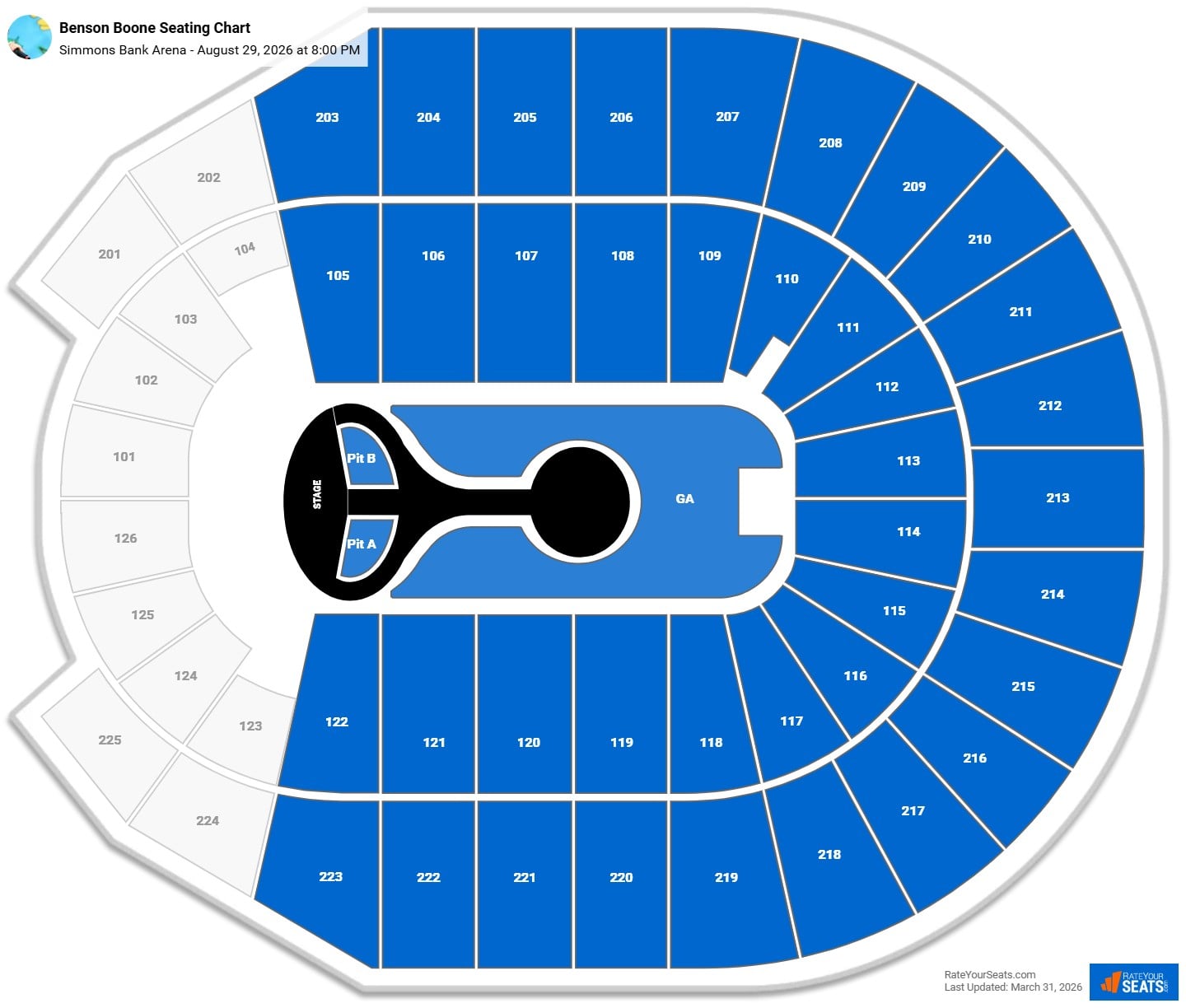 Benson Boone seating chart Simmons Bank Arena