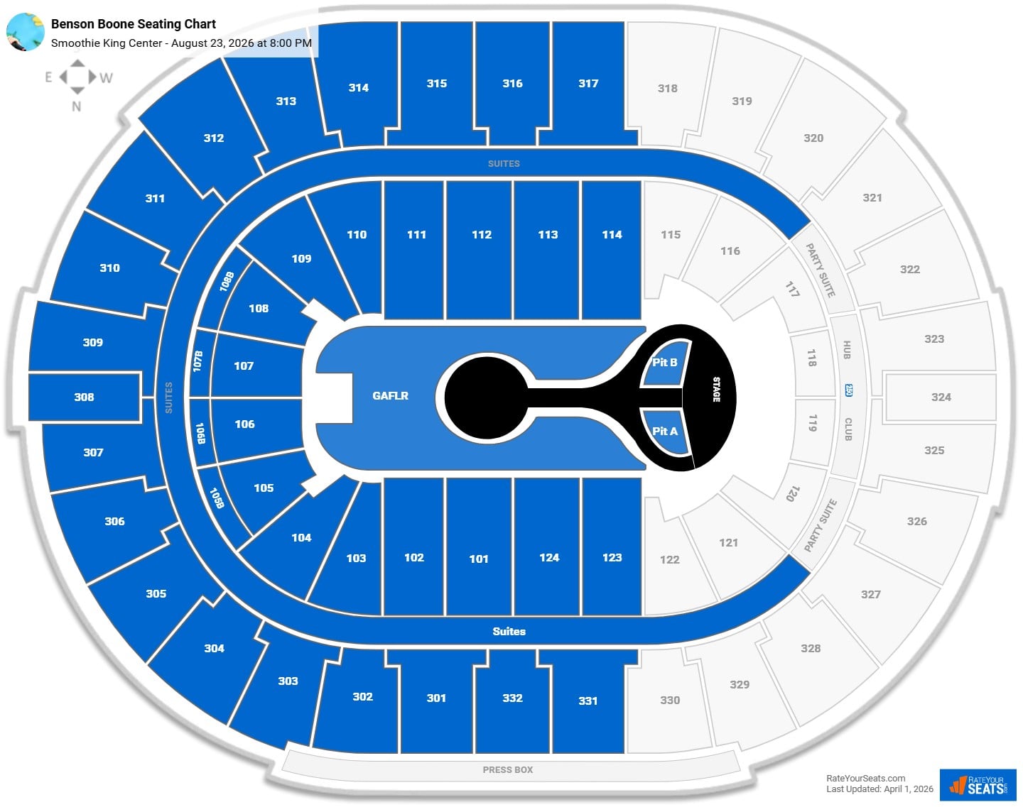 Benson Boone seating chart Smoothie King Center