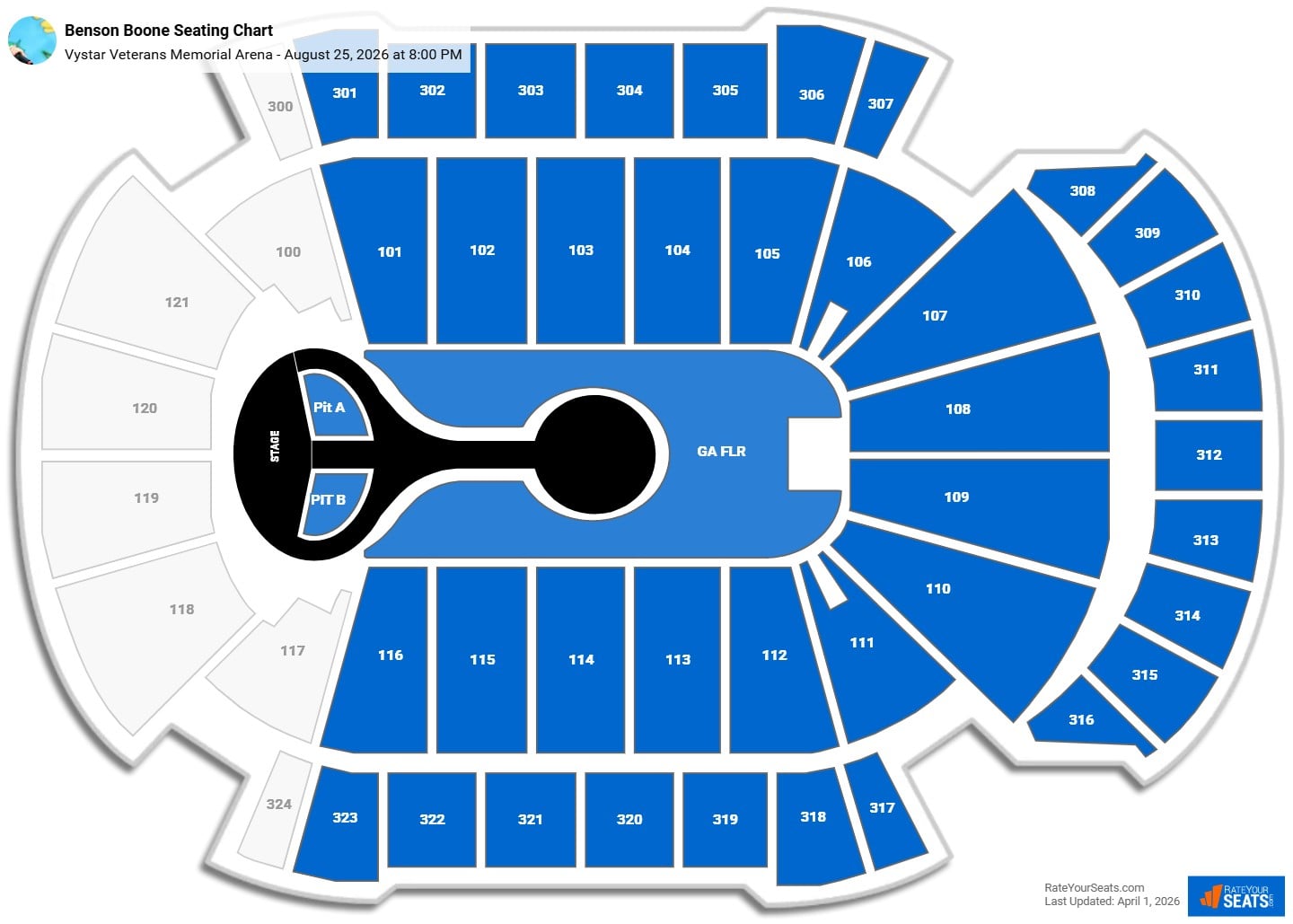 Benson Boone seating chart Vystar Veterans Memorial Arena
