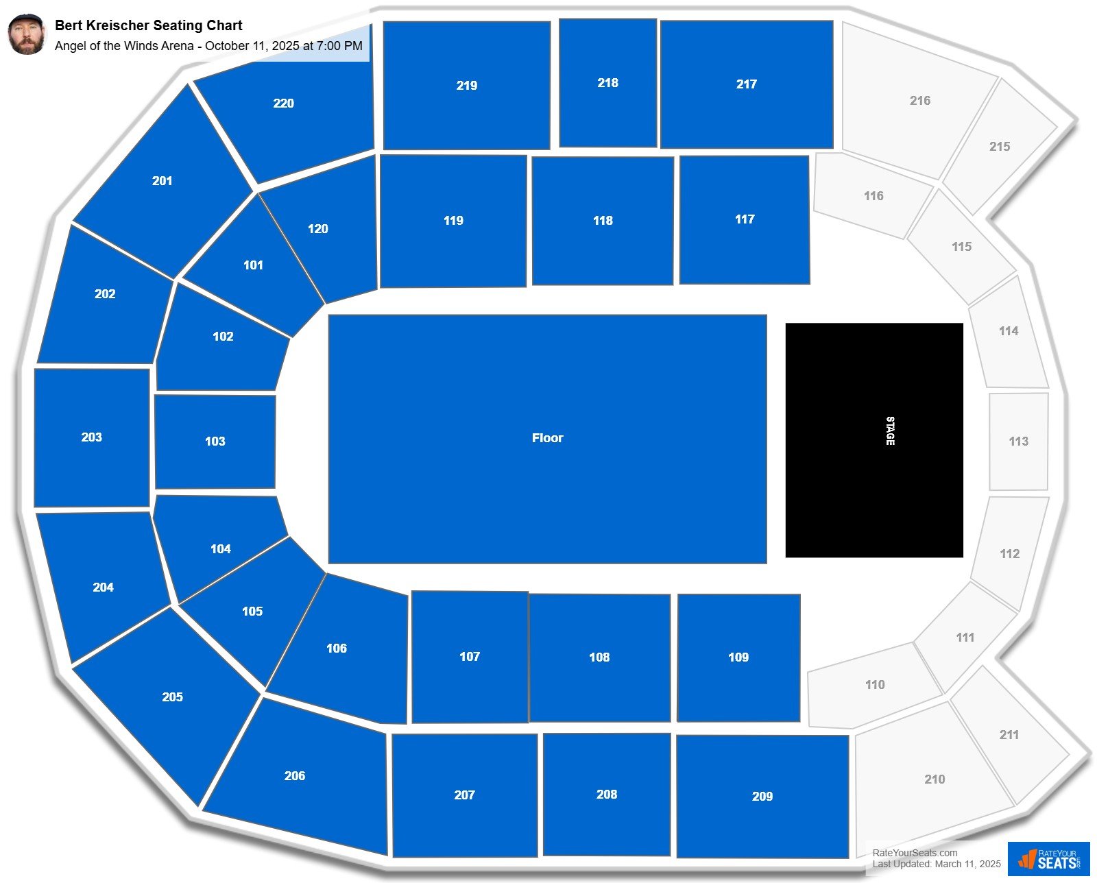 Bert Kreischer seating chart Angel of the Winds Arena