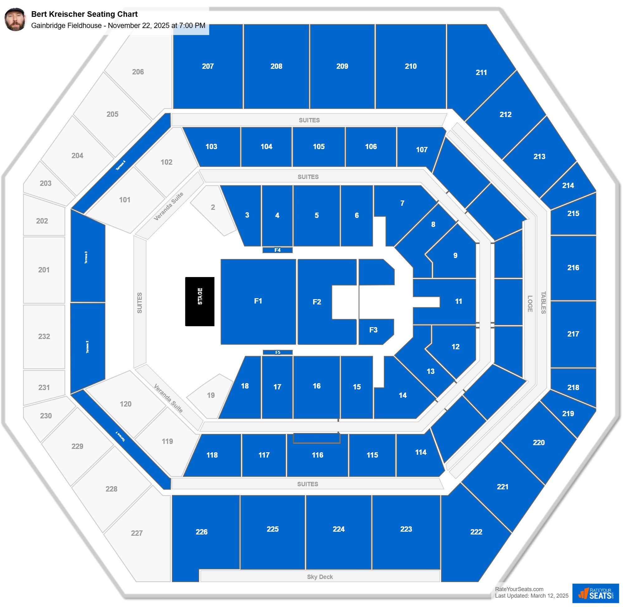 Bert Kreischer seating chart Gainbridge Fieldhouse