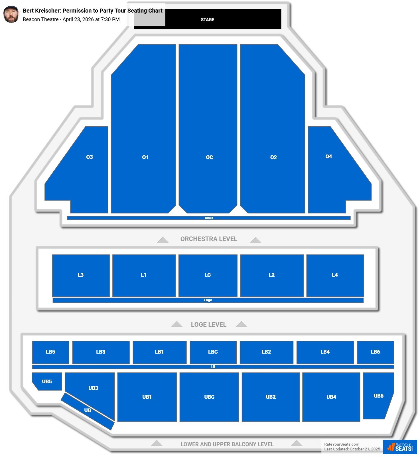Bert Kreischer: Permission to Party Tour seating chart Beacon Theatre