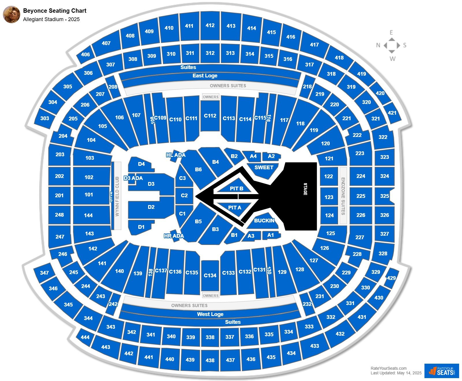 Beyonce seating chart Allegiant Stadium