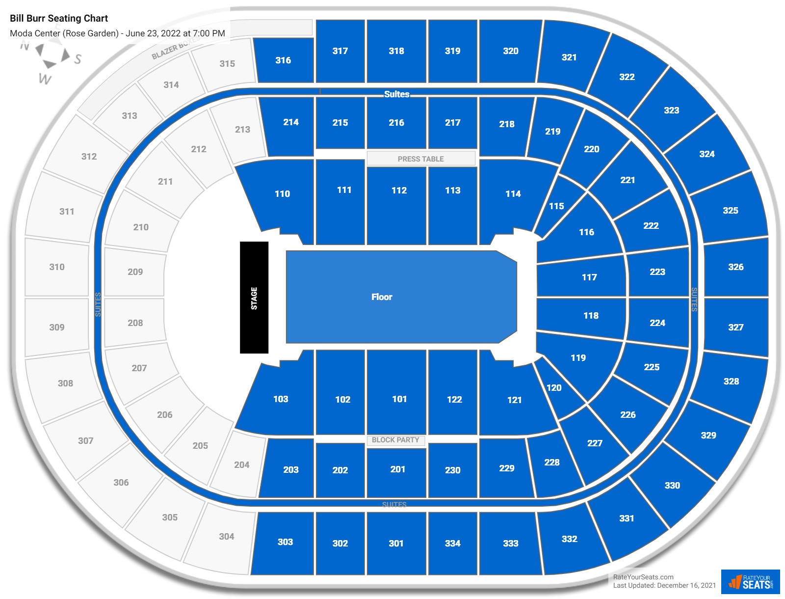 Bill Burr seating chart Moda Center (Rose Garden)