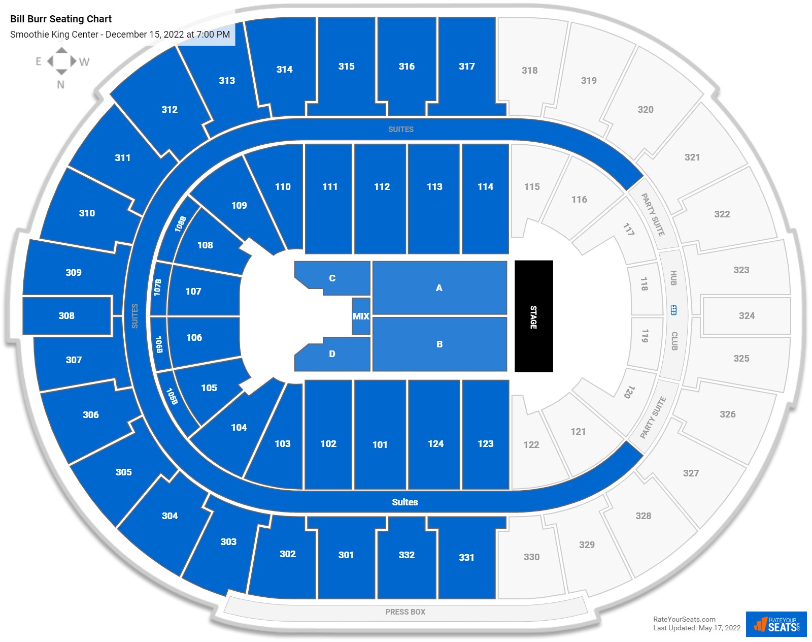Bill Burr seating chart Smoothie King Center