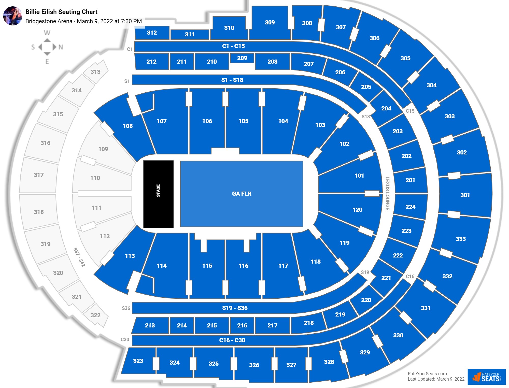 Bridgestone Arena Seating Charts for Concerts