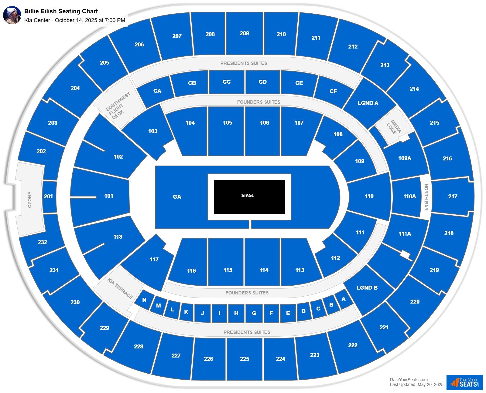 Billie Eilish seating chart Kia Center