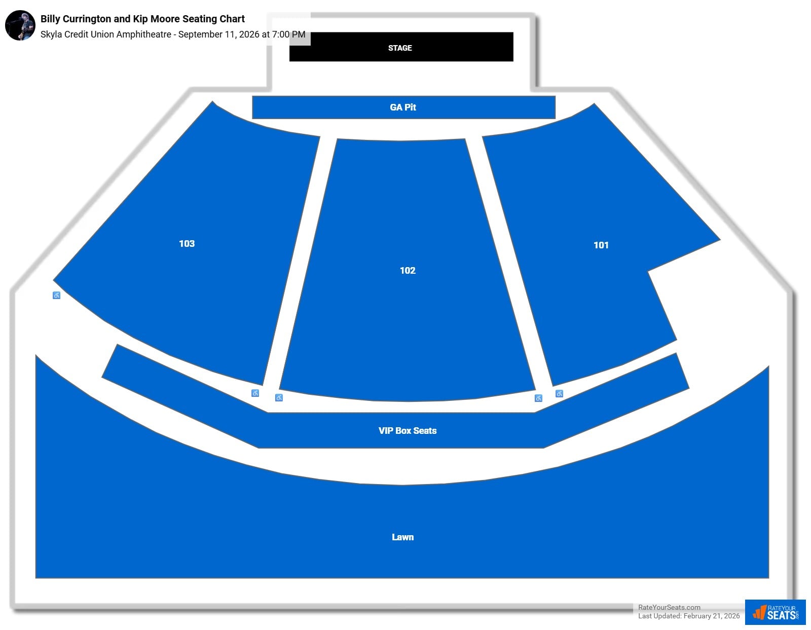 Billy Currington and Kip Moore seating chart Skyla Credit Union Amphitheatre