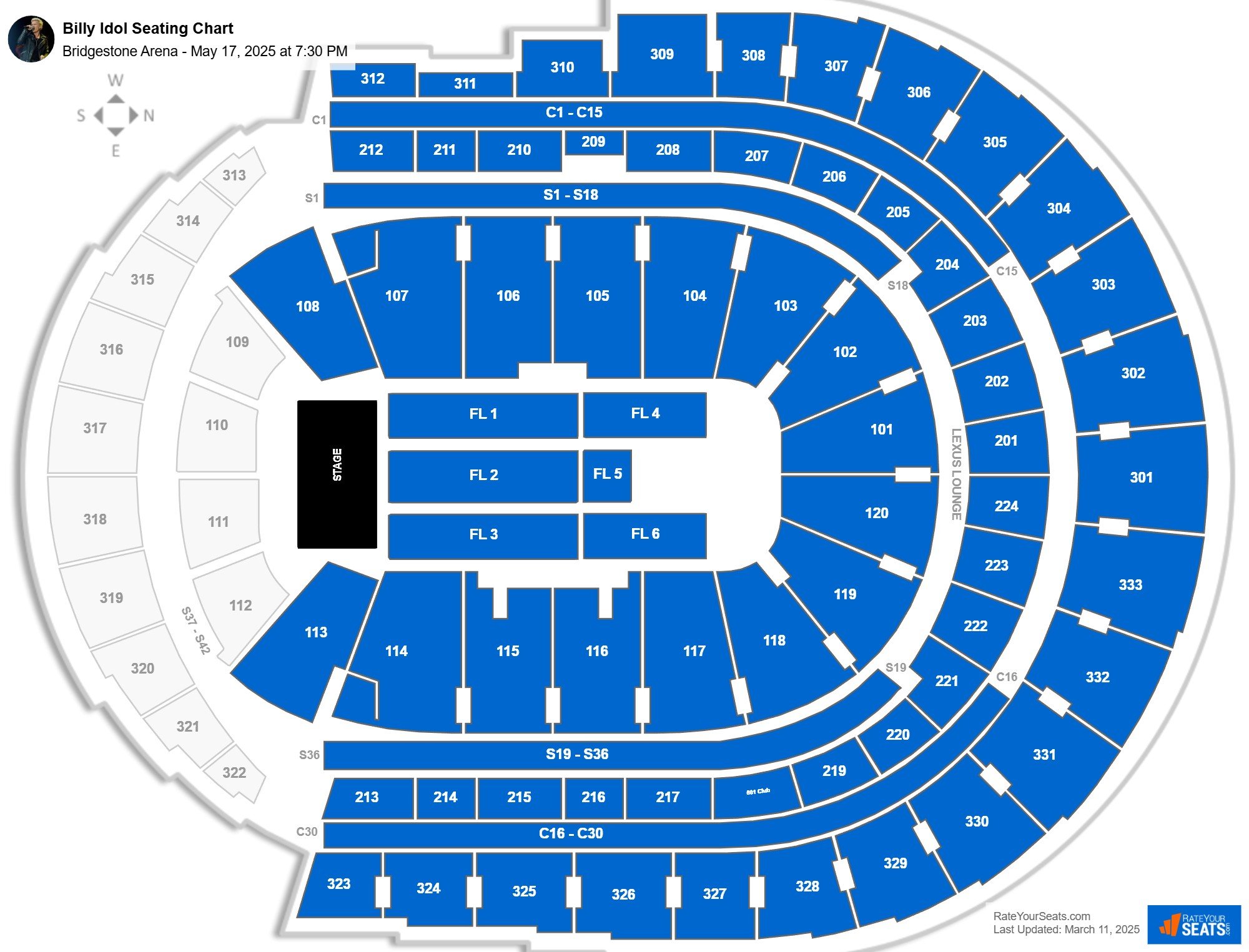 Billy Idol seating chart Bridgestone Arena