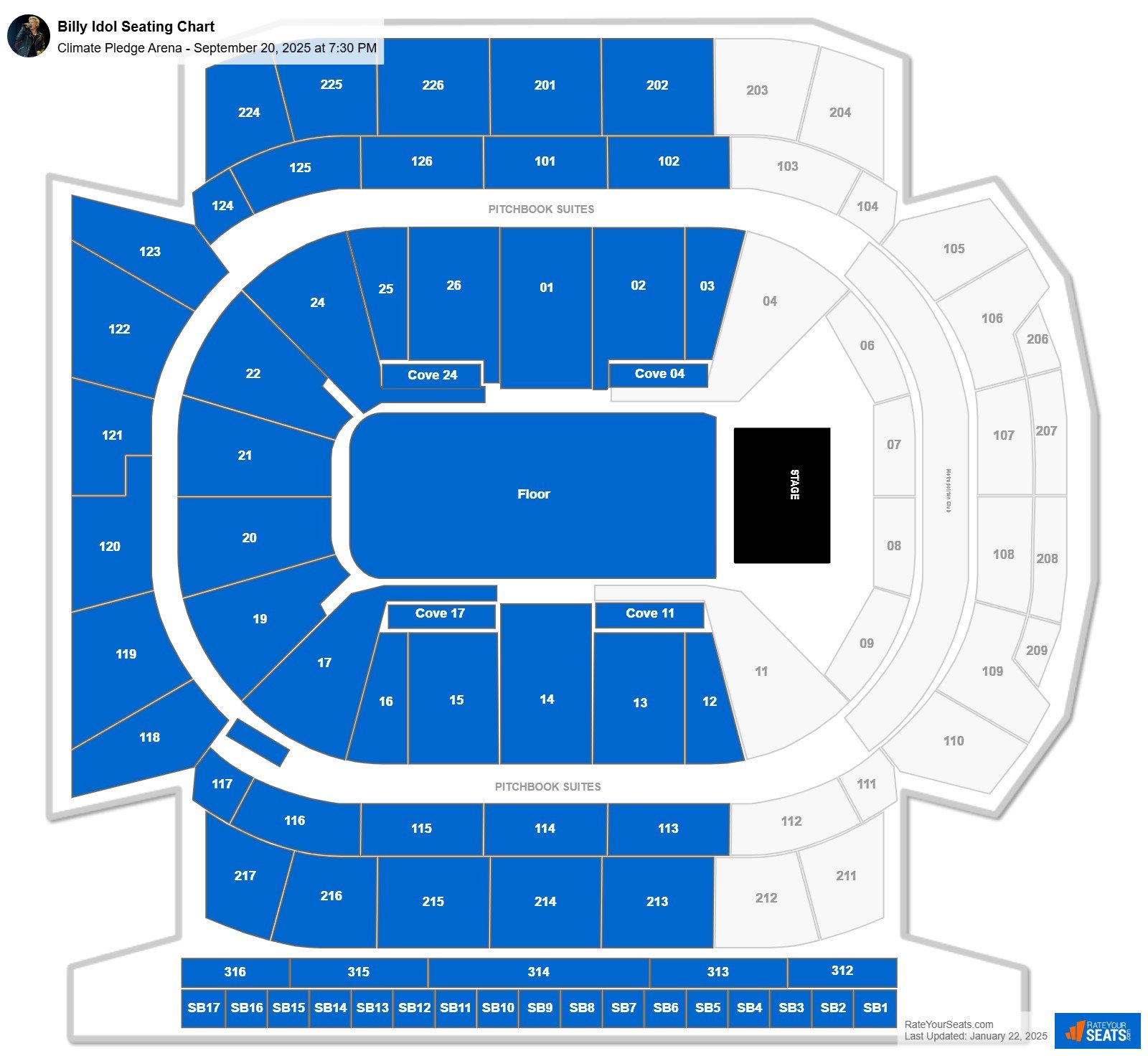 Billy Idol seating chart Climate Pledge Arena