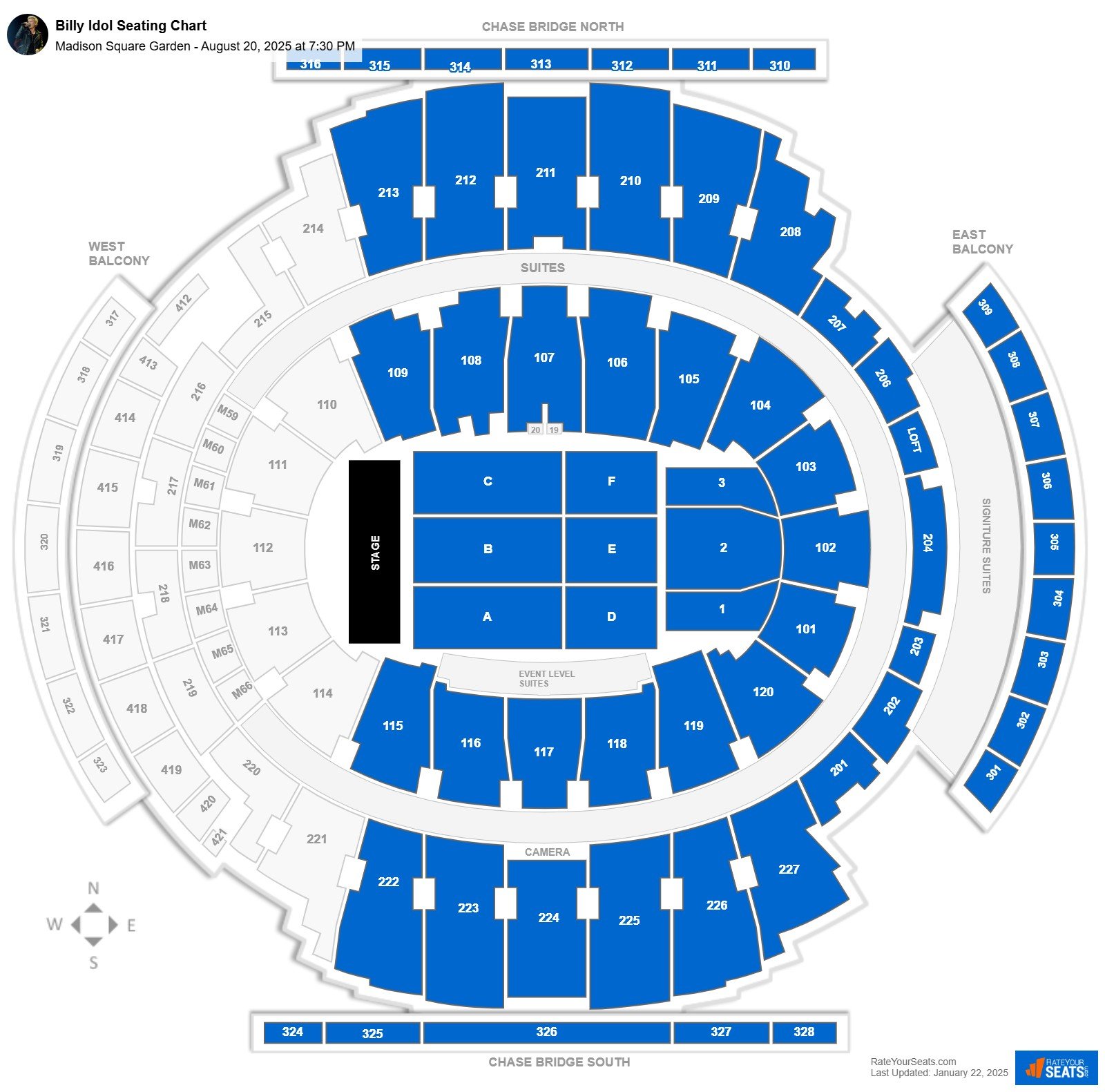 Billy Idol seating chart Madison Square Garden