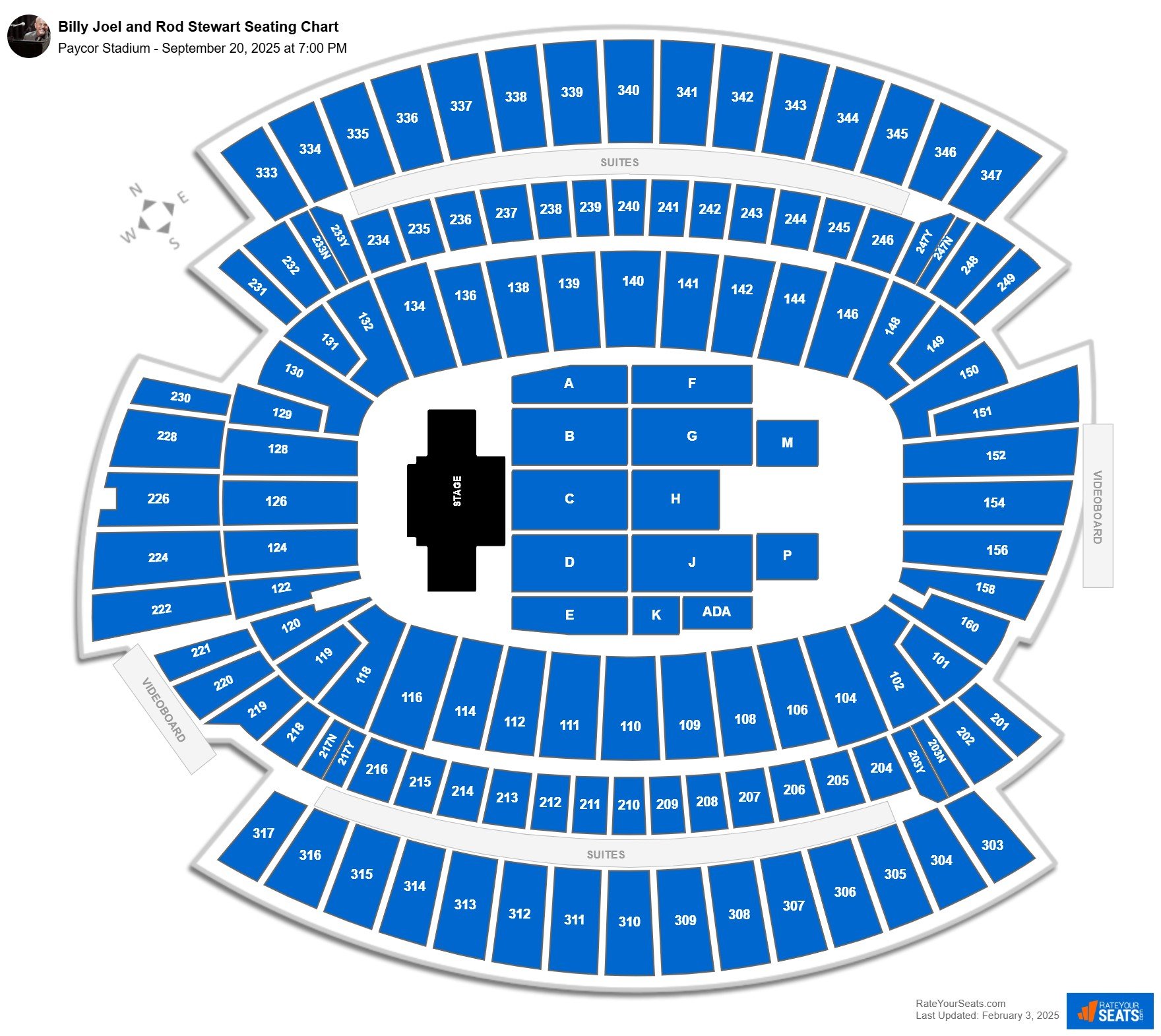 Billy Joel and Rod Stewart seating chart Paycor Stadium