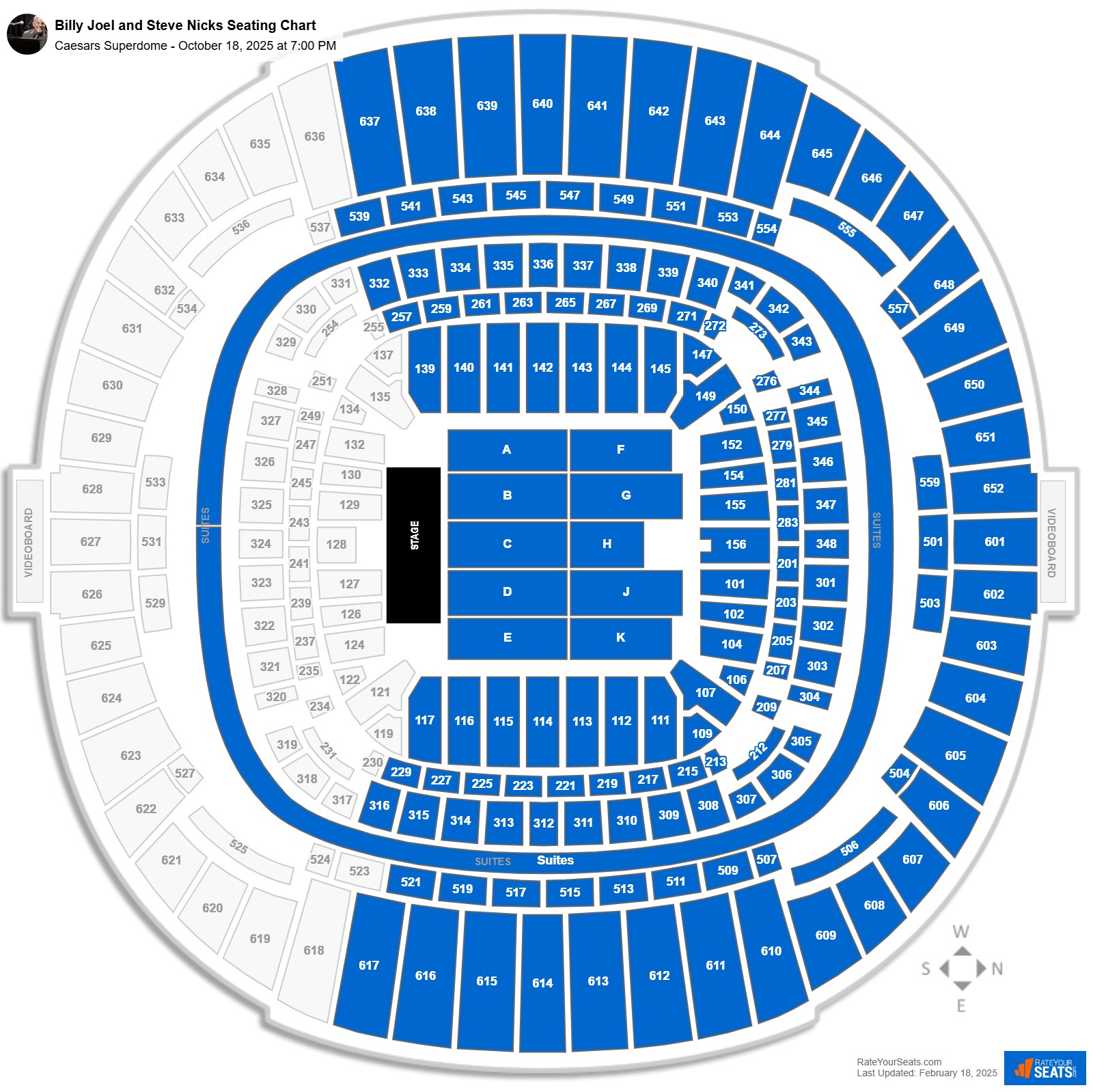 Billy Joel and Steve Nicks seating chart Caesars Superdome