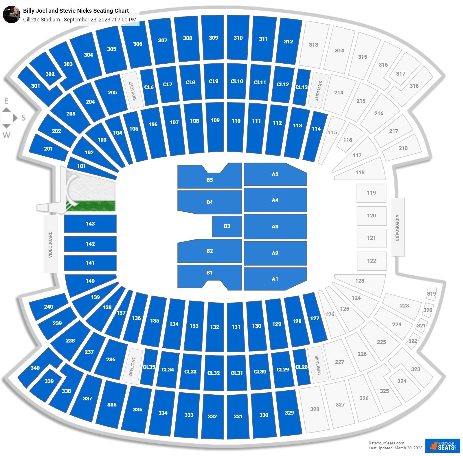 Billy Joel and Stevie Nicks seating chart Gillette Stadium