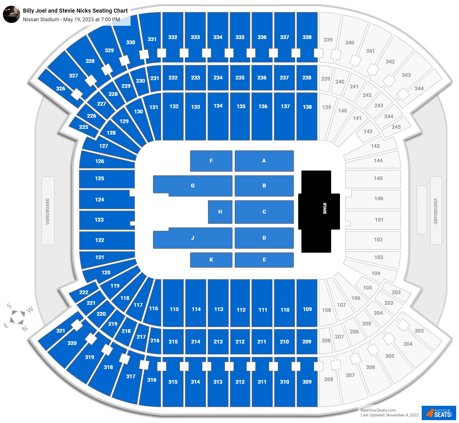 Billy Joel and Stevie Nicks seating chart Nissan Stadium