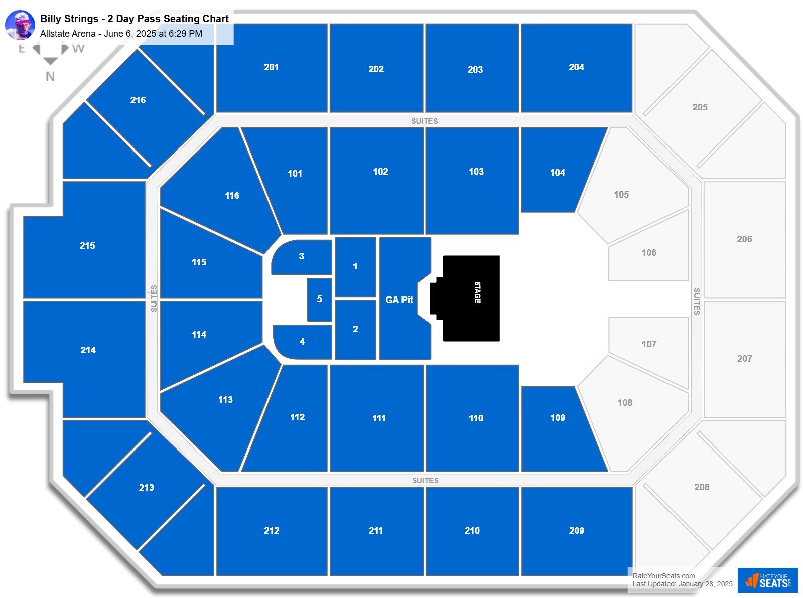 Billy Strings - 2 Day Pass seating chart Allstate Arena