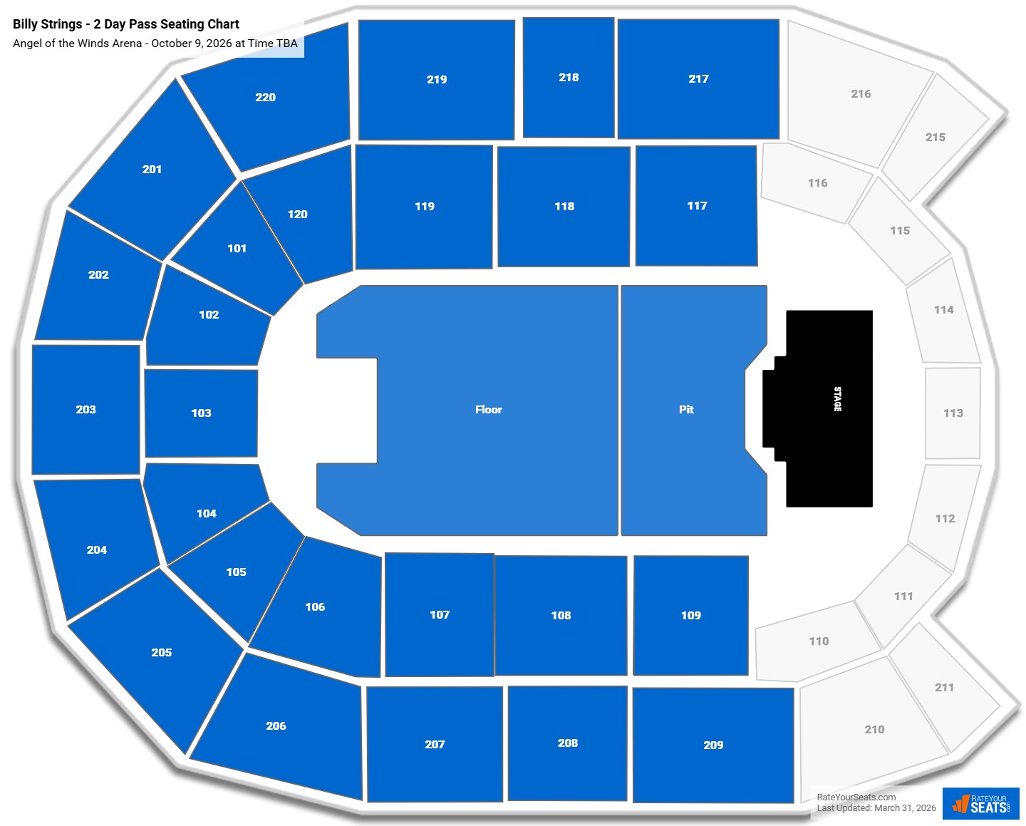 Billy Strings - 2 Day Pass seating chart Angel of the Winds Arena