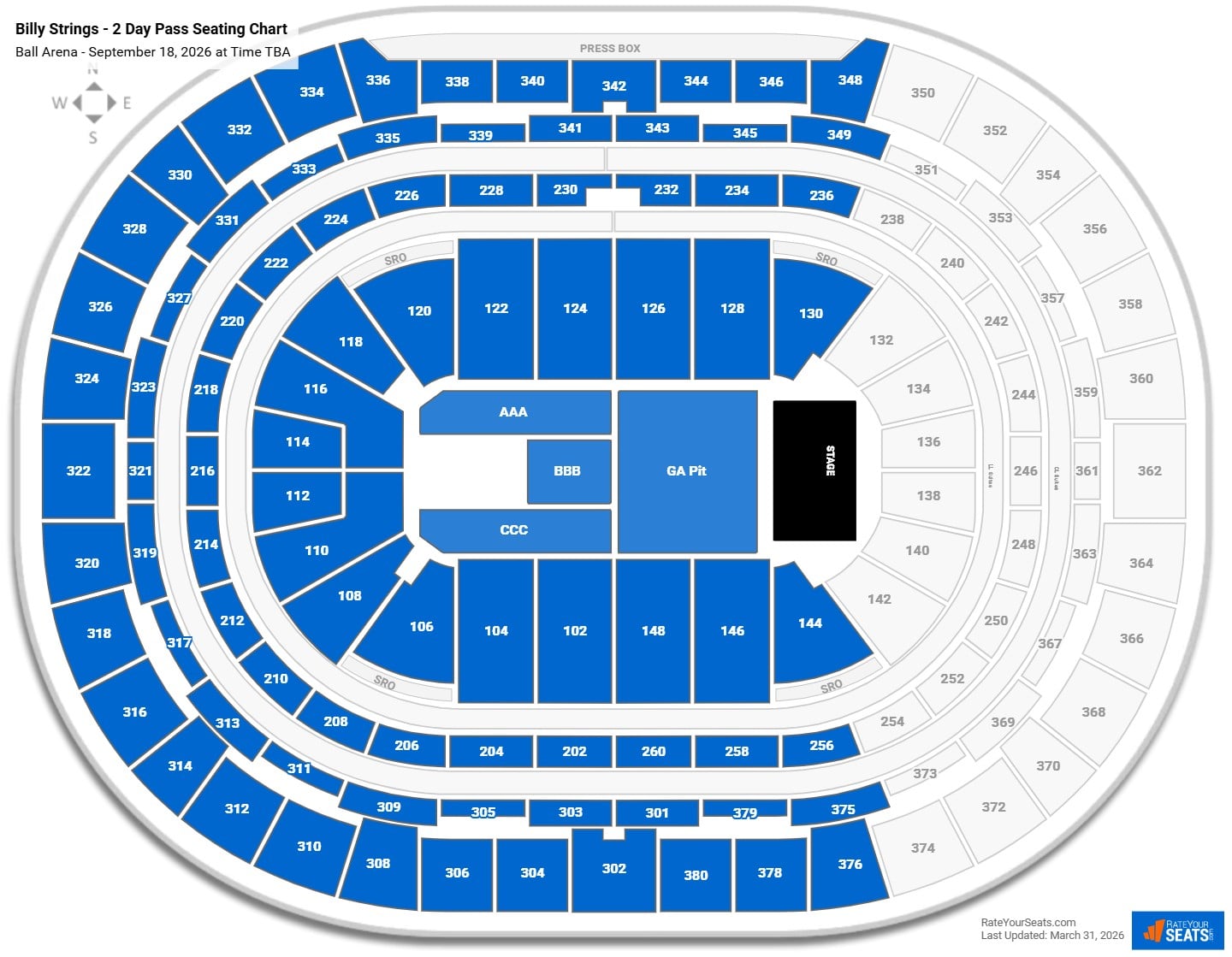 Billy Strings - 2 Day Pass seating chart Ball Arena
