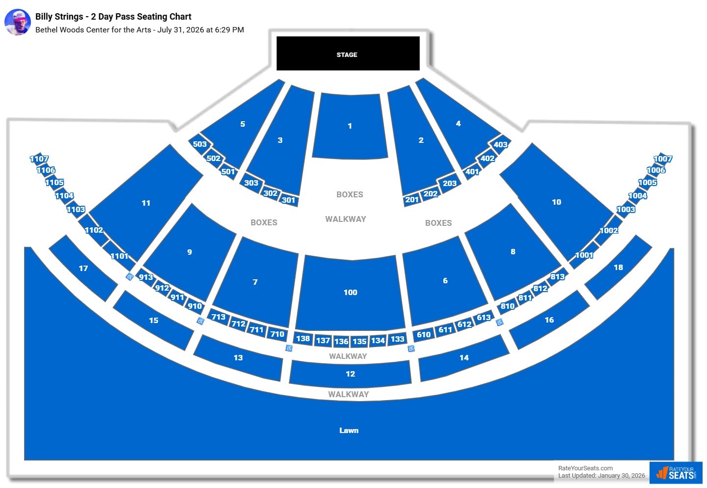 Billy Strings - 2 Day Pass seating chart Bethel Woods Center for the Arts