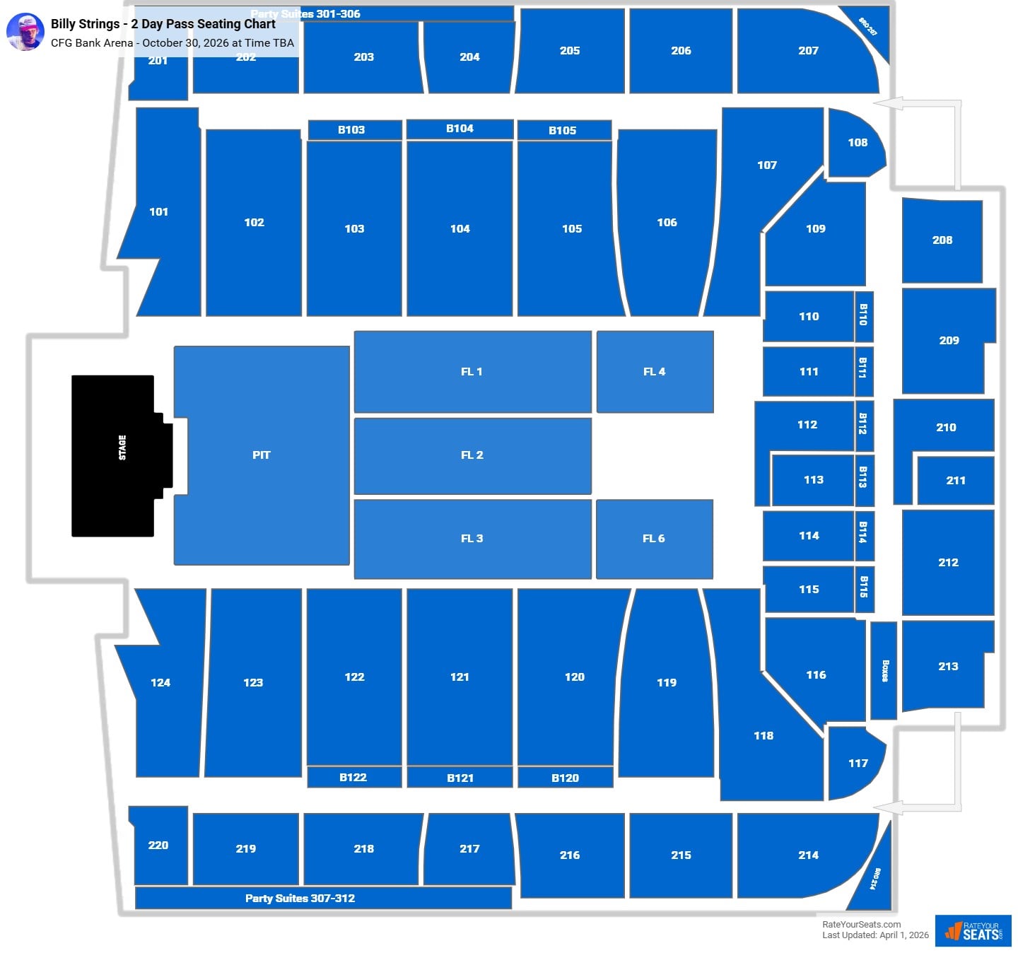 Billy Strings - 2 Day Pass seating chart CFG Bank Arena