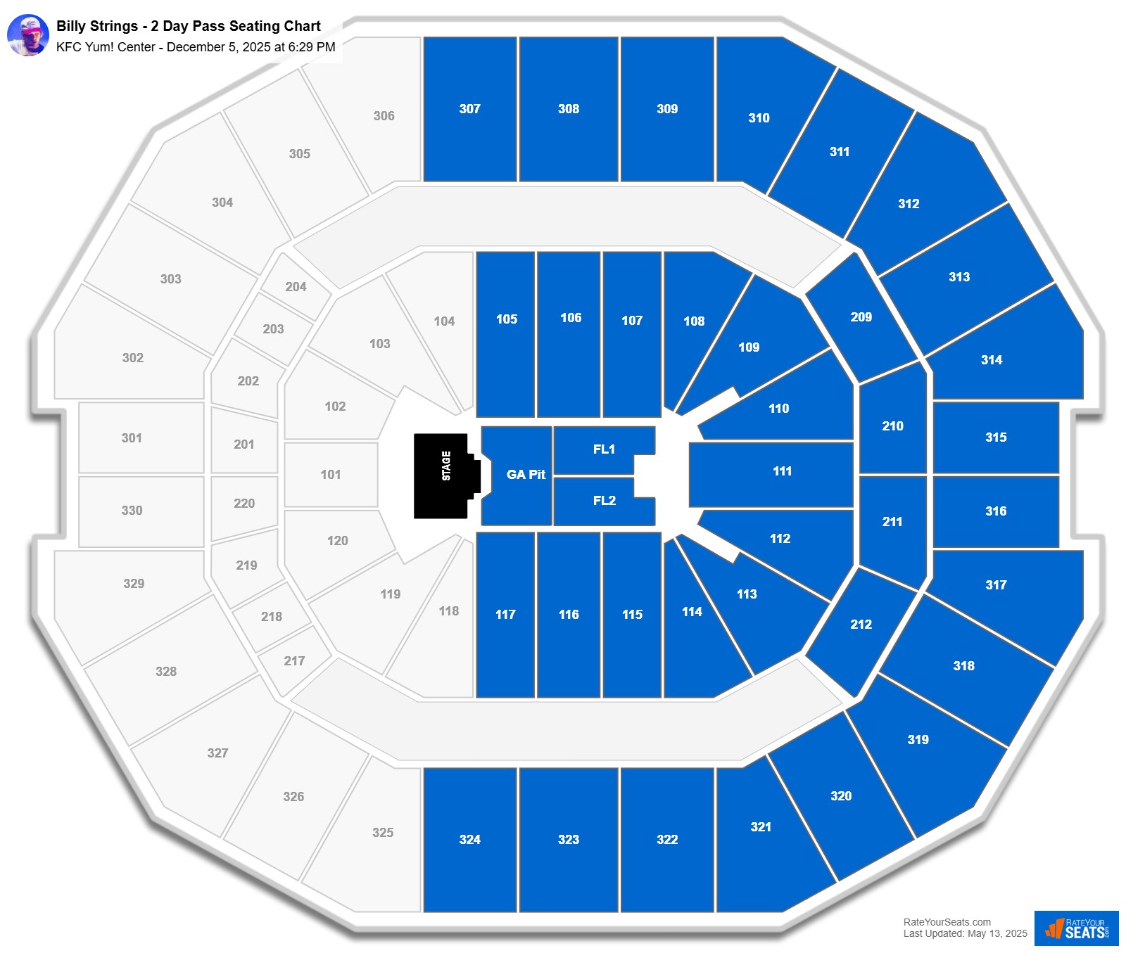 Billy Strings - 2 Day Pass seating chart KFC Yum! Center