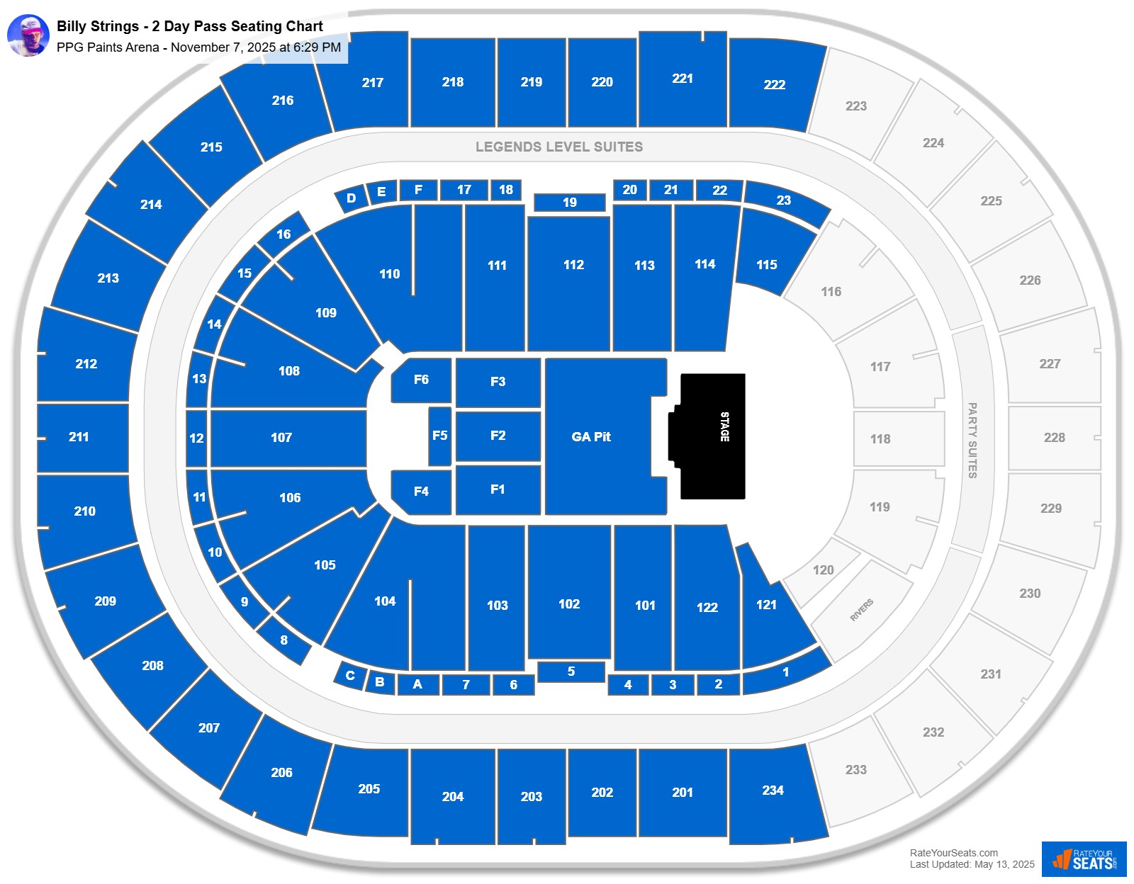 Billy Strings - 2 Day Pass seating chart PPG Paints Arena