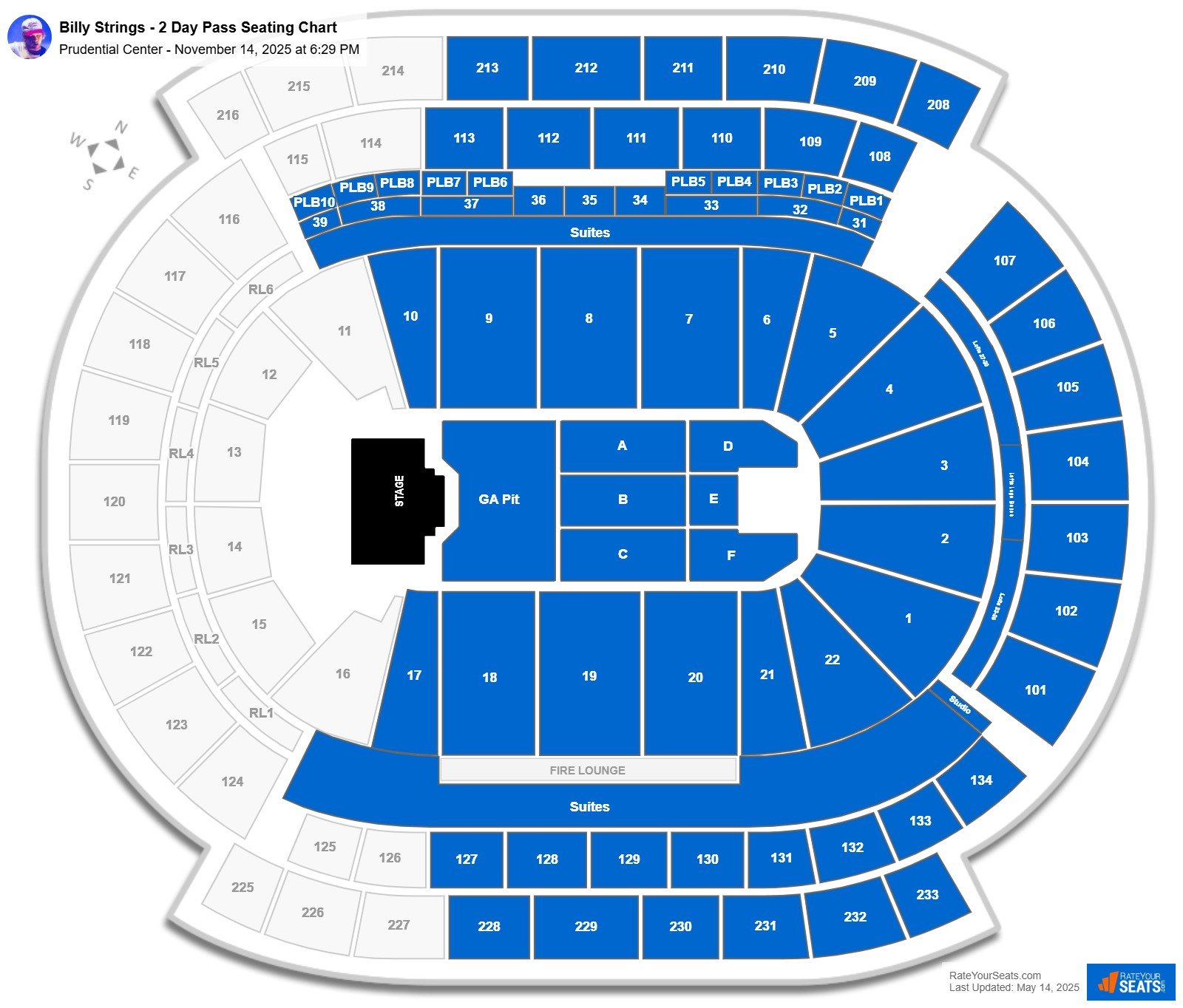 Billy Strings - 2 Day Pass seating chart Prudential Center