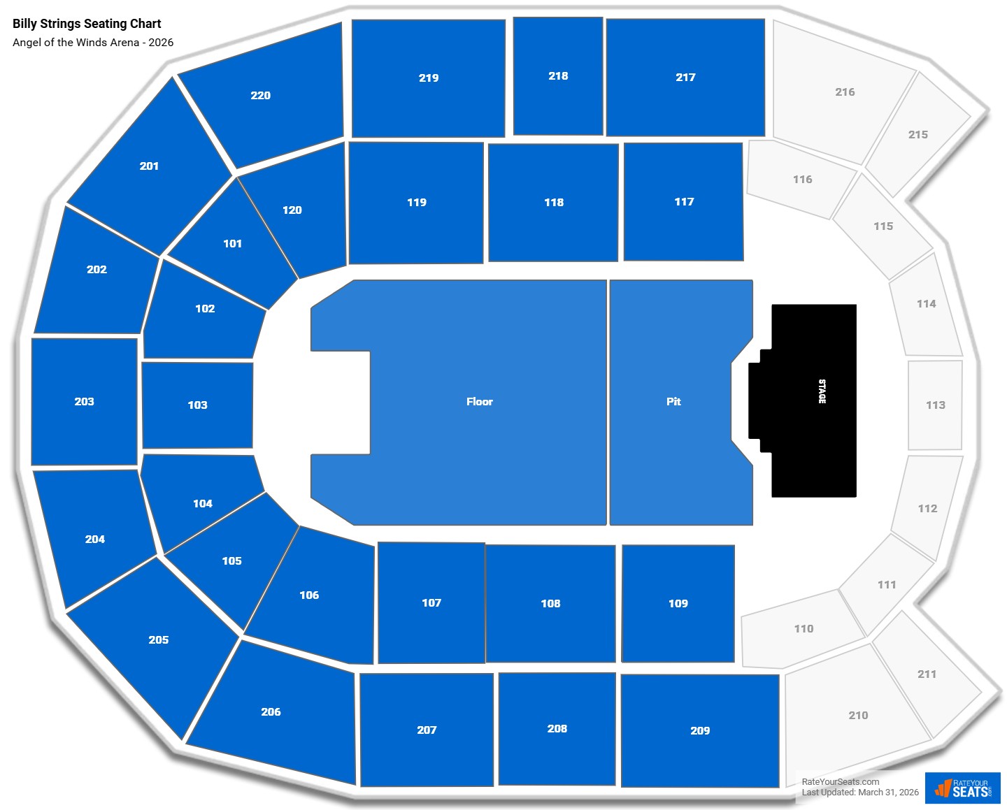 Billy Strings seating chart Angel of the Winds Arena