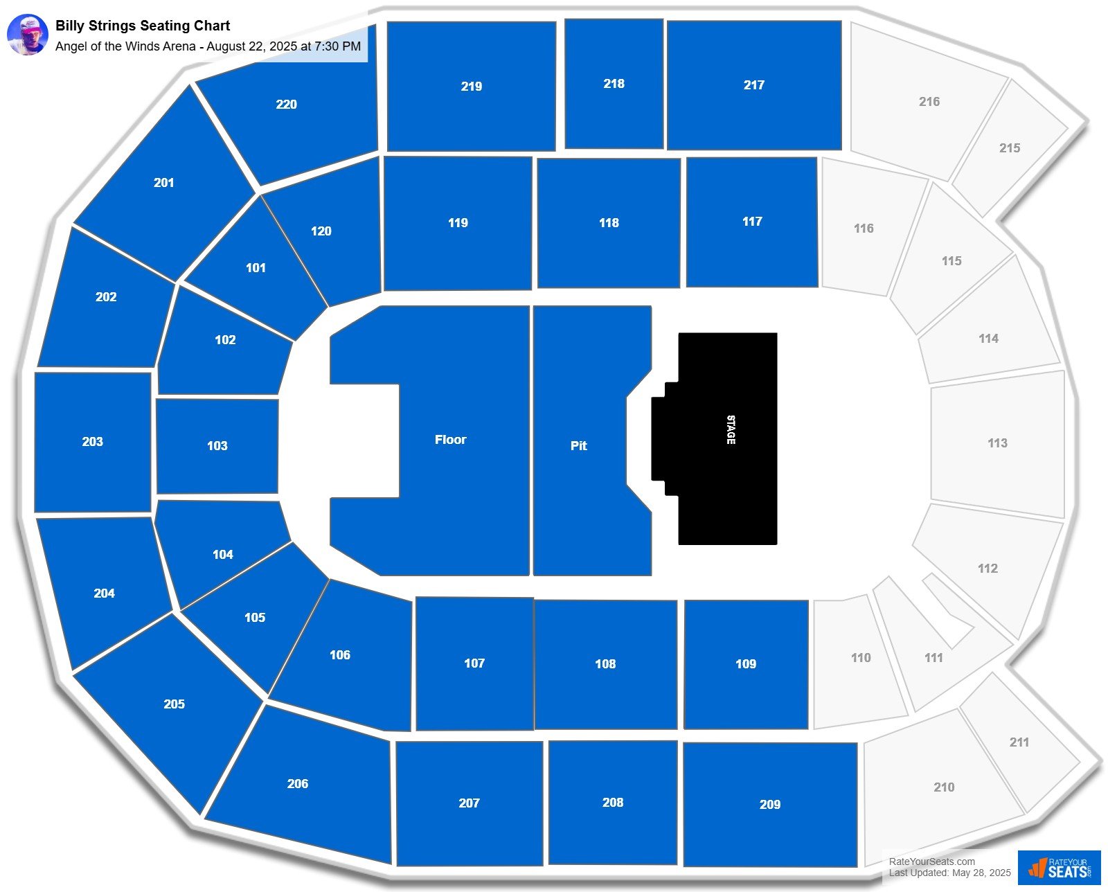 Billy Strings seating chart Angel of the Winds Arena