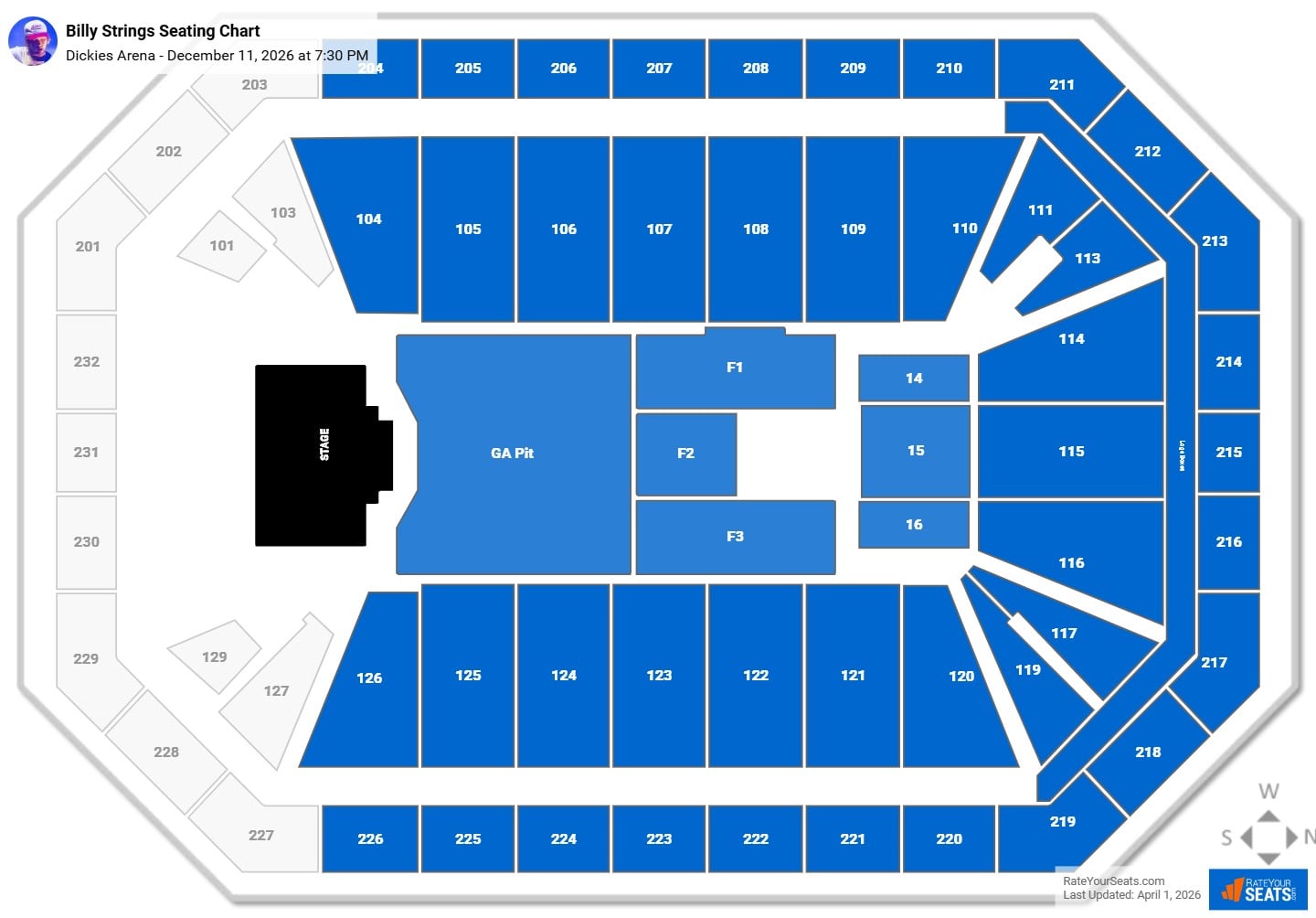 Billy Strings seating chart Dickies Arena
