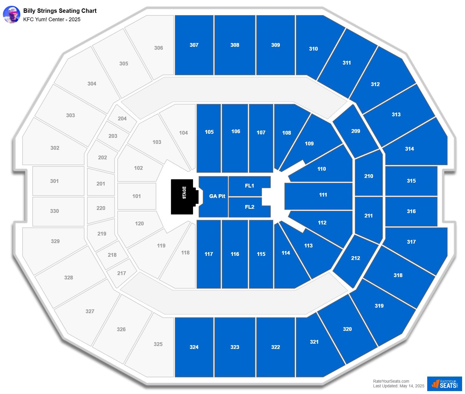 Billy Strings seating chart KFC Yum! Center