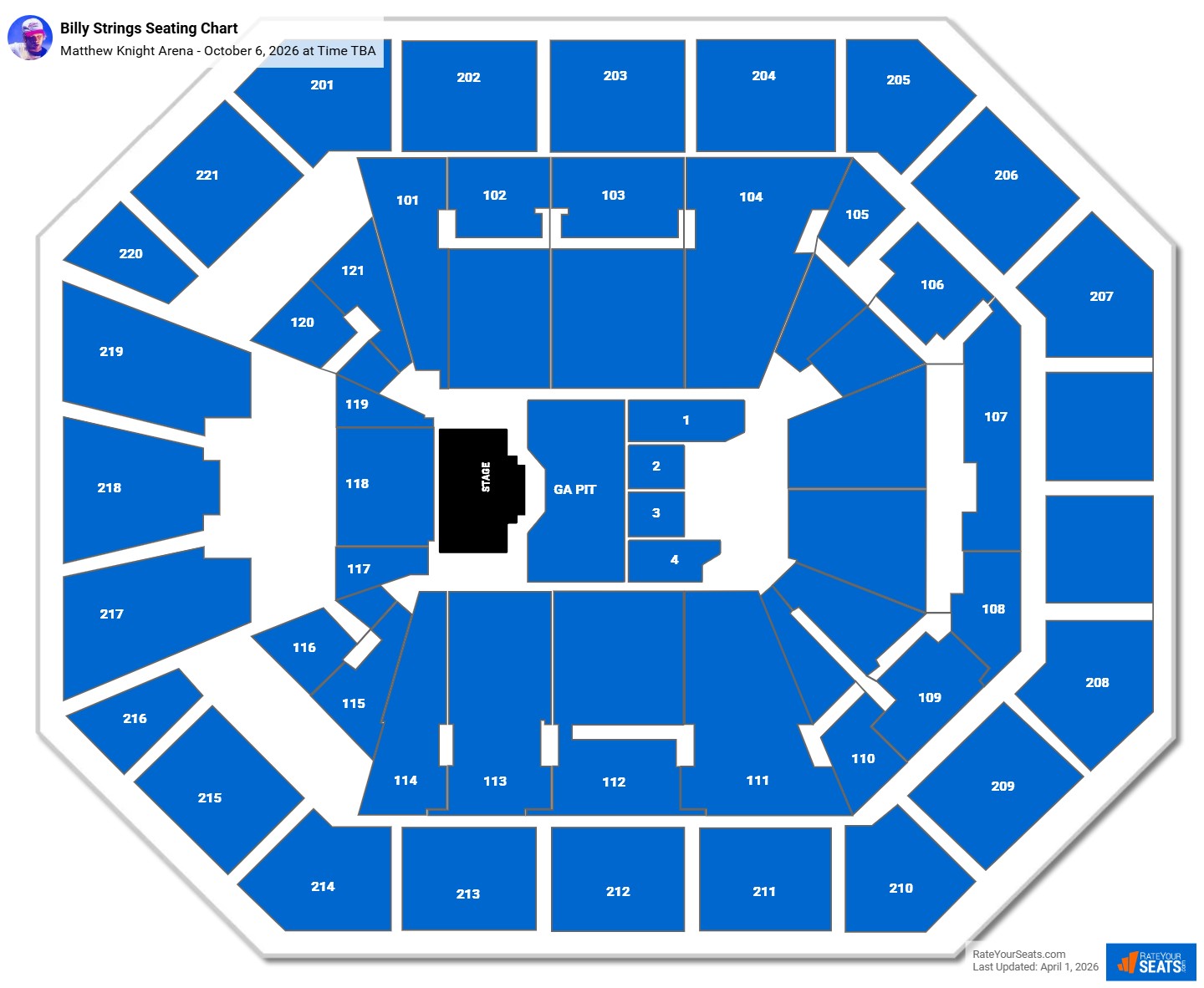 Billy Strings seating chart Matthew Knight Arena