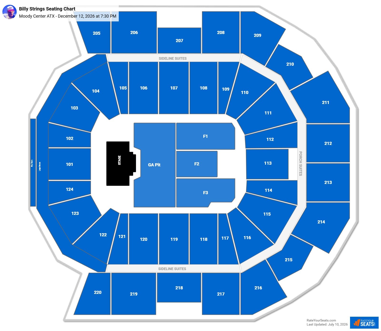 Billy Strings Seating Chart at Moody Center ATX