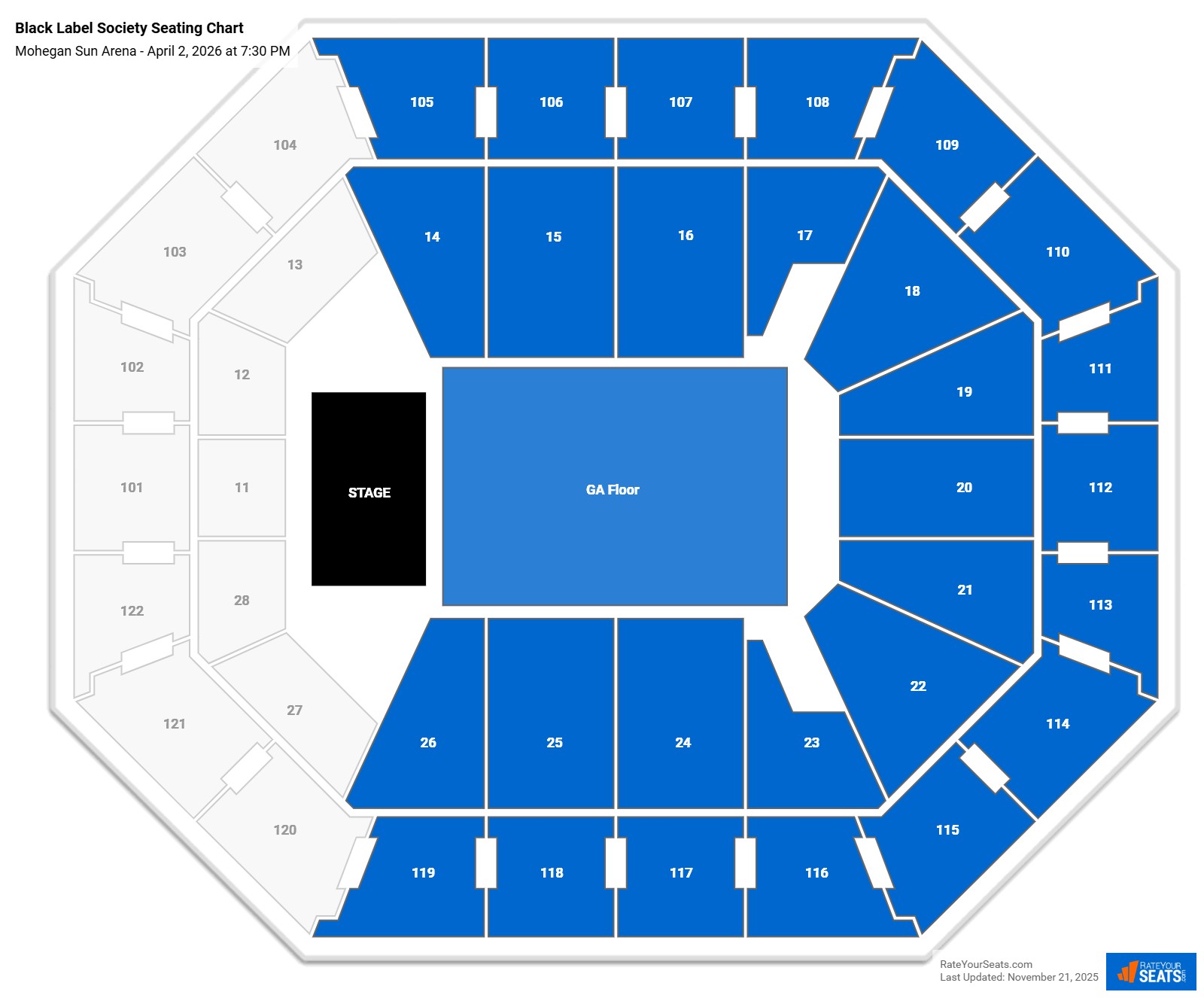 Black Label Society seating chart Mohegan Sun Arena