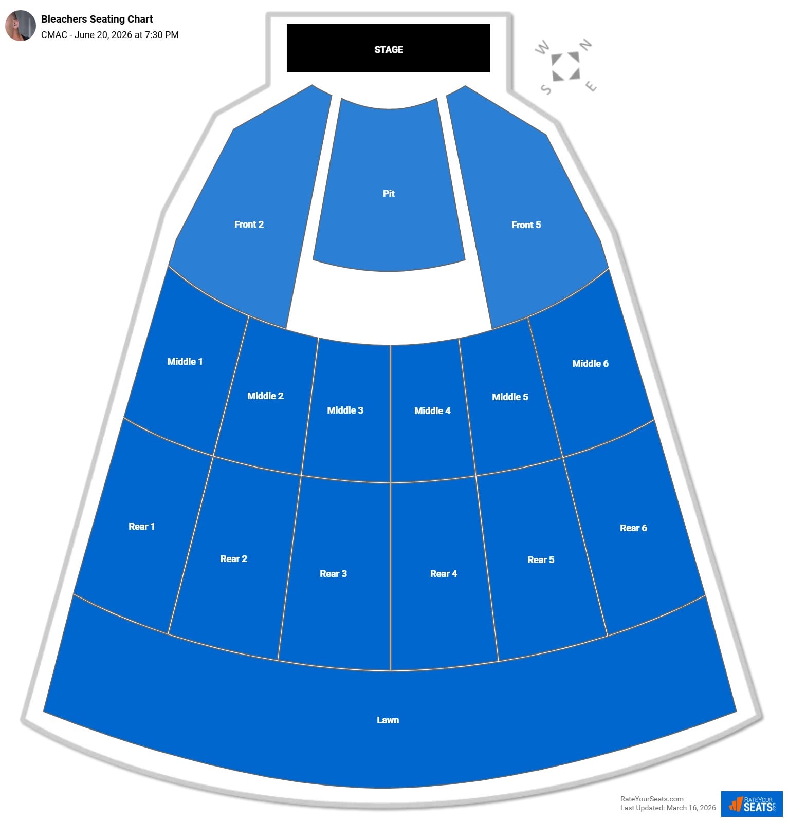 Bleachers seating chart CMAC (Marvin Sands Performing Arts Center)